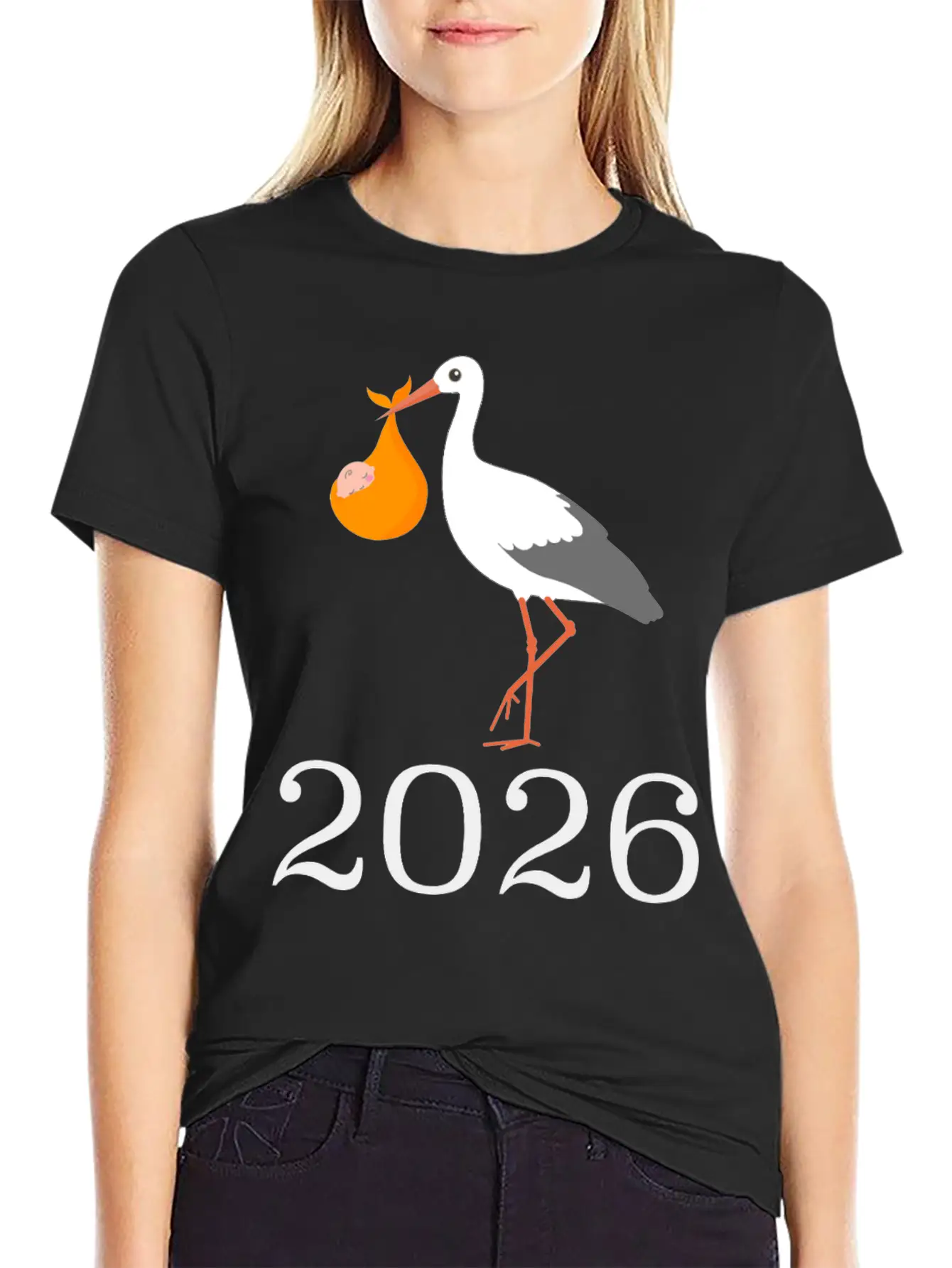Stork And Baby 2026 Arrival Celebration Unisex Short Sleeve Soft Cotton T-Shirt – Casual Everyday Wear