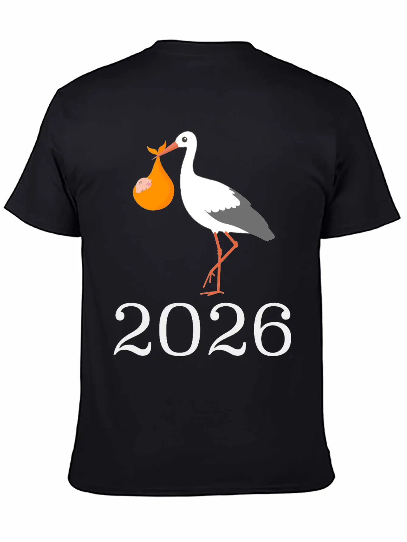 Stork And Baby 2026 Arrival Celebration Unisex Short Sleeve Soft Cotton T-Shirt – Casual Everyday Wear
