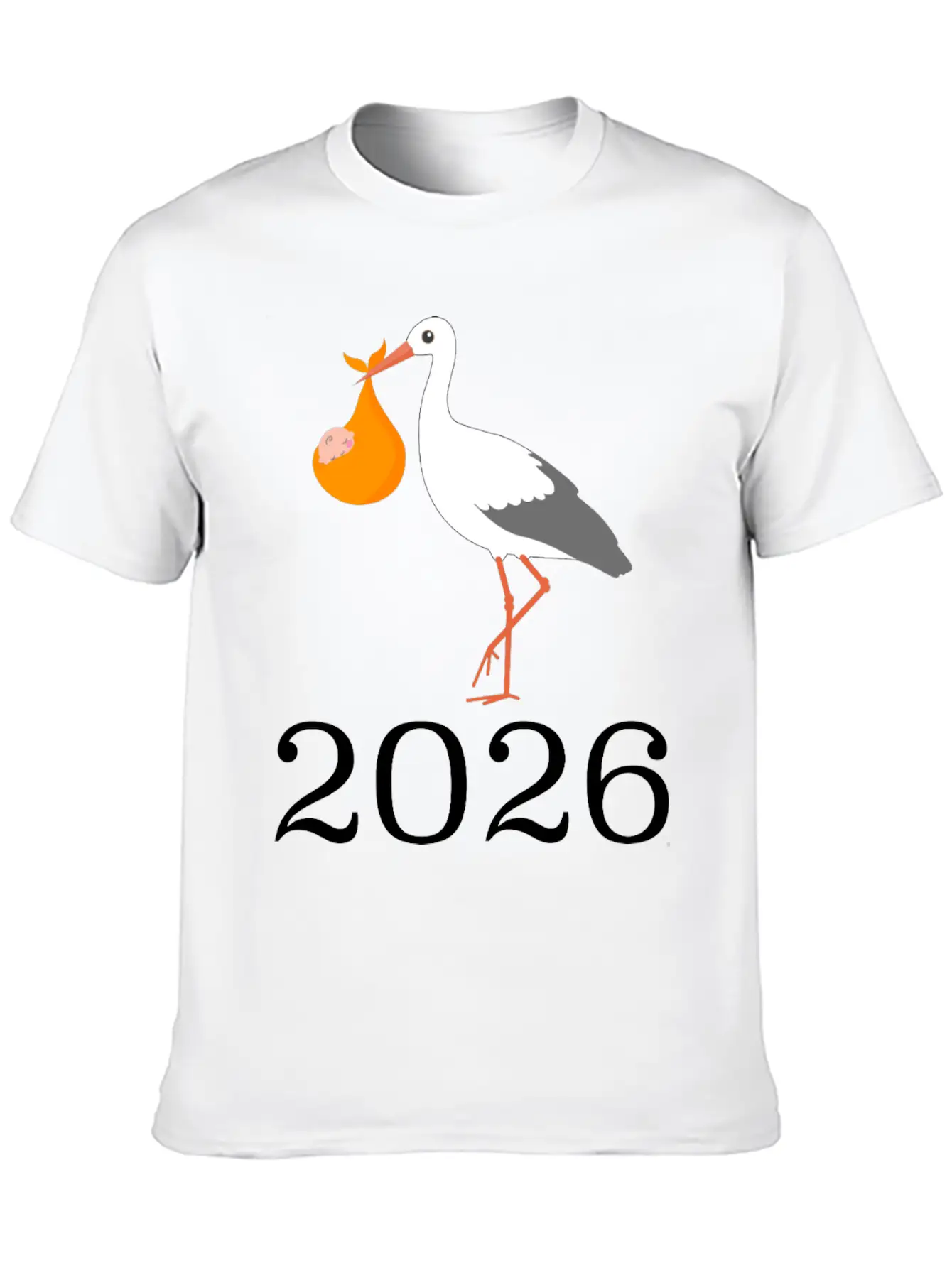 Stork And Baby 2026 Arrival Celebration Unisex Short Sleeve Soft Cotton T-Shirt – Casual Everyday Wear