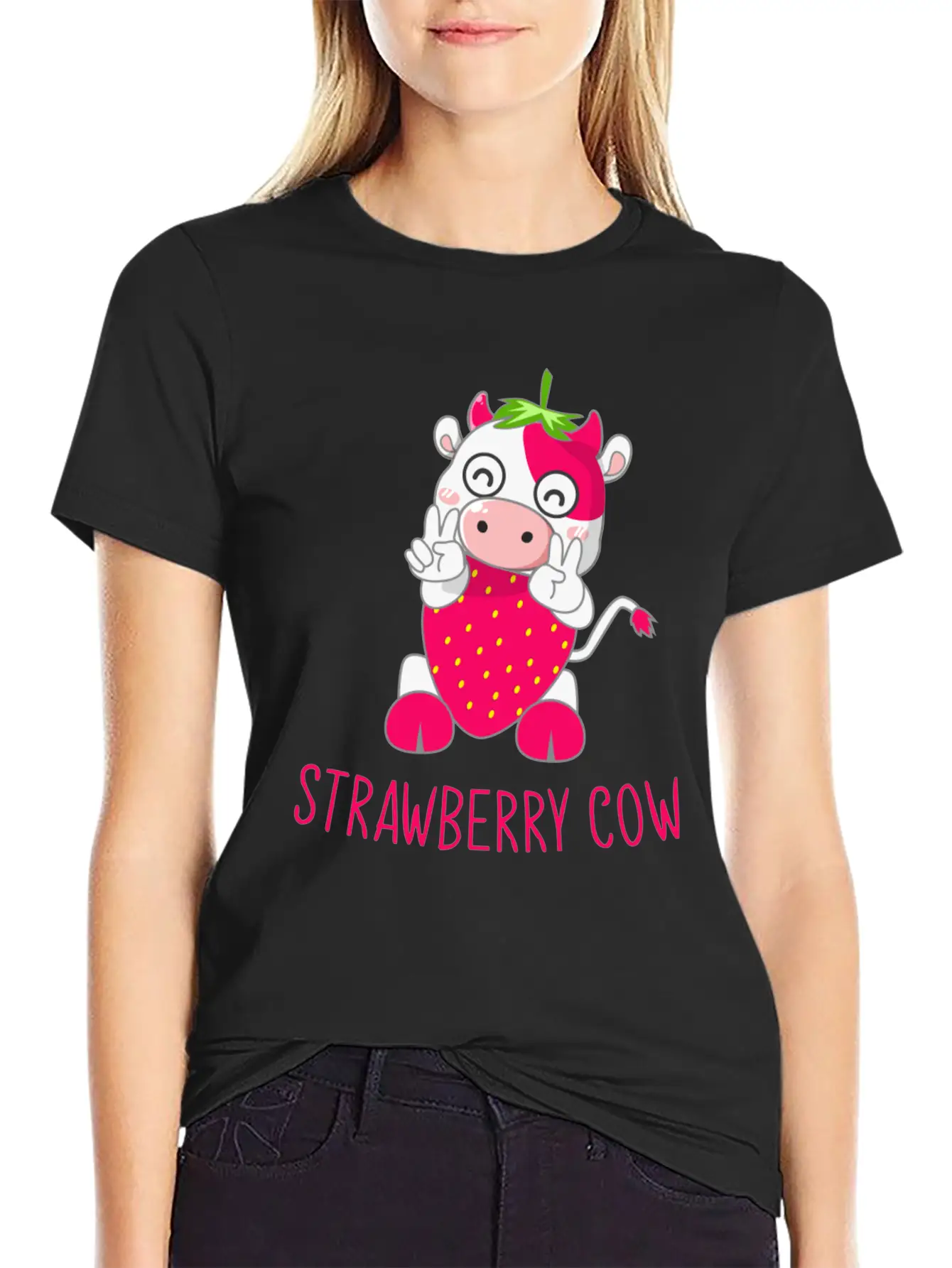 Strawberry Cow, Strawberry Cow Cow, Moo Timeless Short Sleeve Tee – Comfy And Minimalist Design