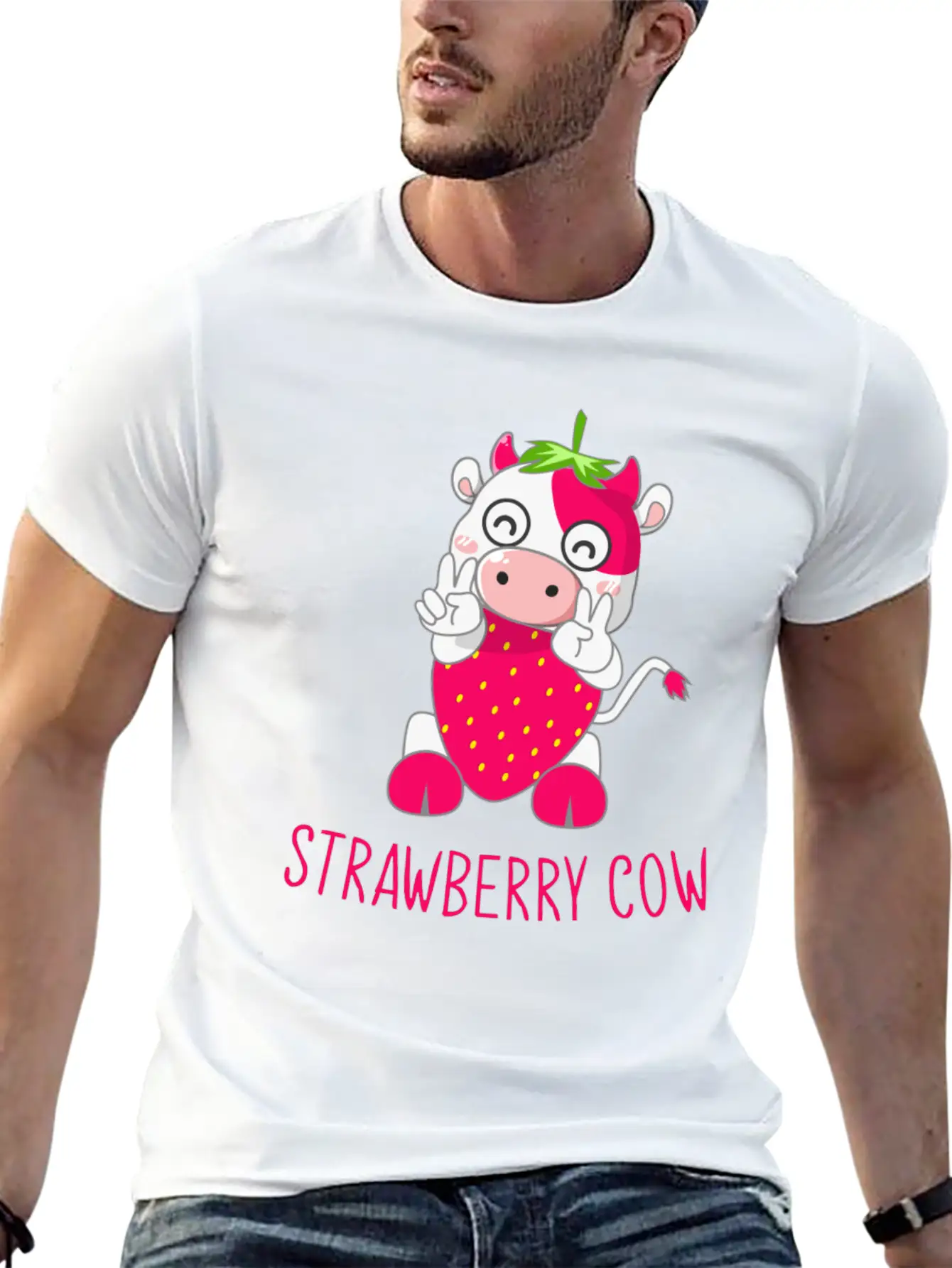 Strawberry Cow, Strawberry Cow Cow, Moo Timeless Short Sleeve Tee – Comfy And Minimalist Design