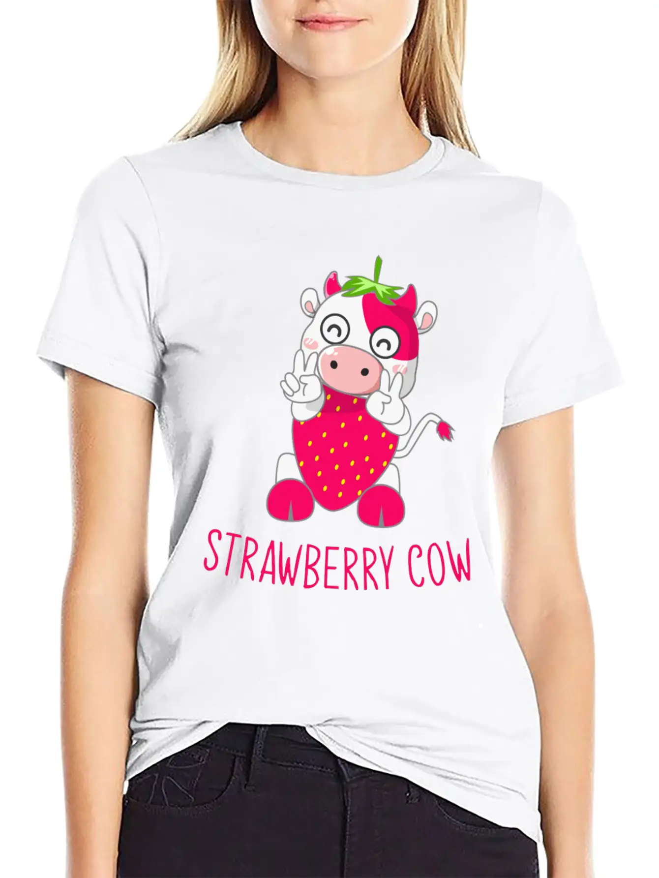 Strawberry Cow, Strawberry Cow Cow, Moo Timeless Short Sleeve Tee – Comfy And Minimalist Design