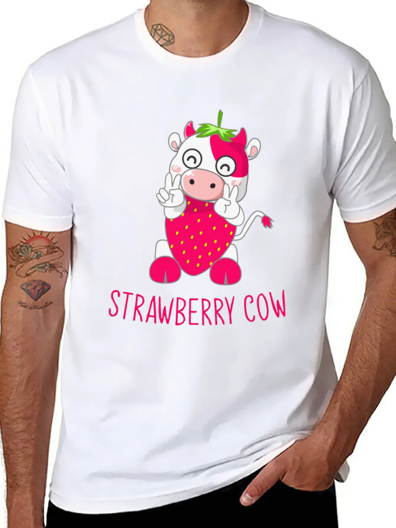 Strawberry Cow, Strawberry Cow Cow, Moo Timeless Short Sleeve Tee – Comfy And Minimalist Design