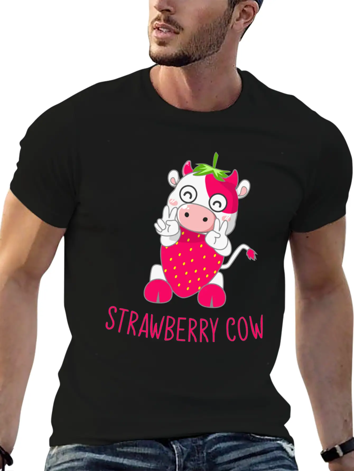 Strawberry Cow, Strawberry Cow Cow, Moo Timeless Short Sleeve Tee – Comfy And Minimalist Design