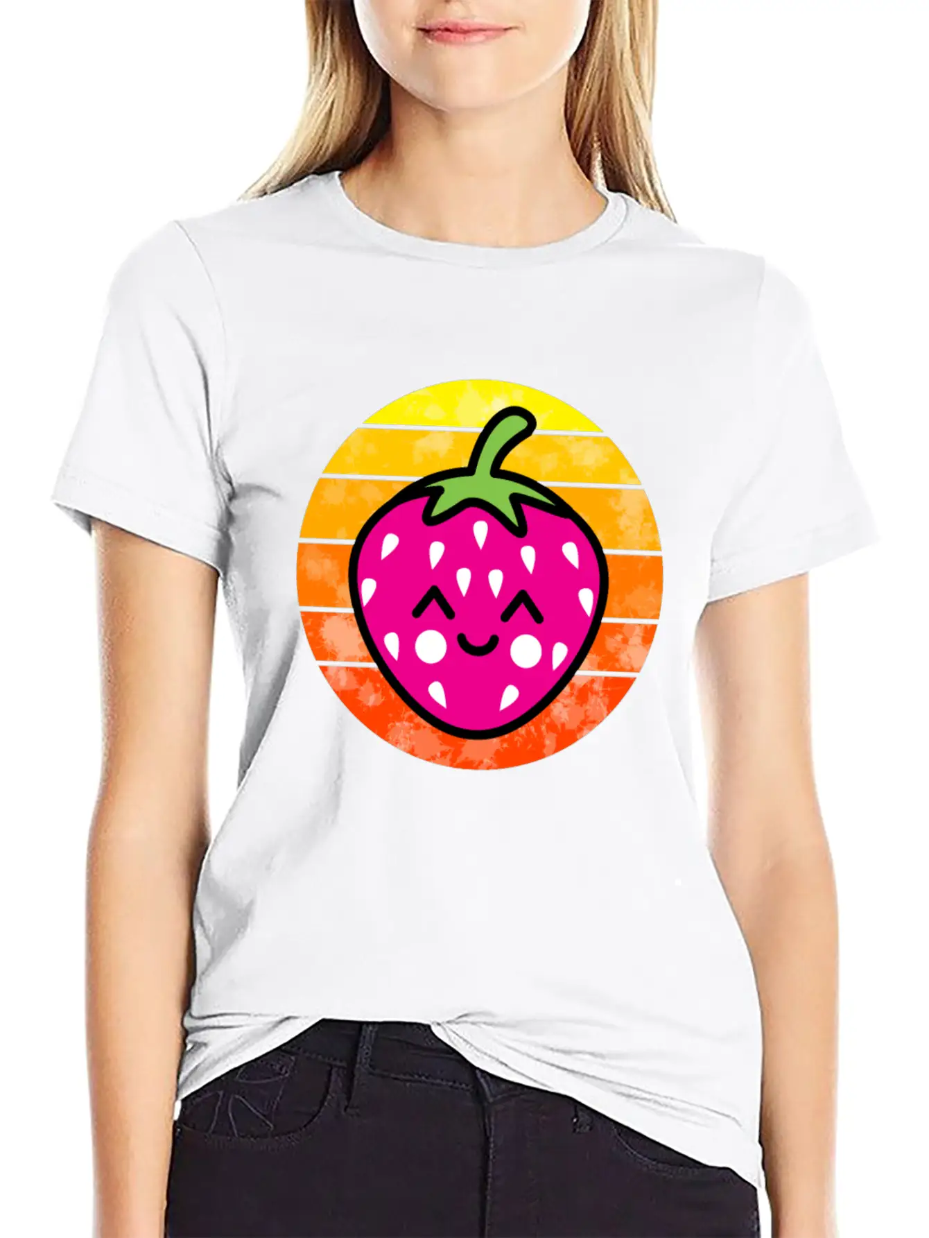 Strawberry Sunset Unisex Short Sleeve Soft Cotton T-Shirt – Casual Everyday Wear