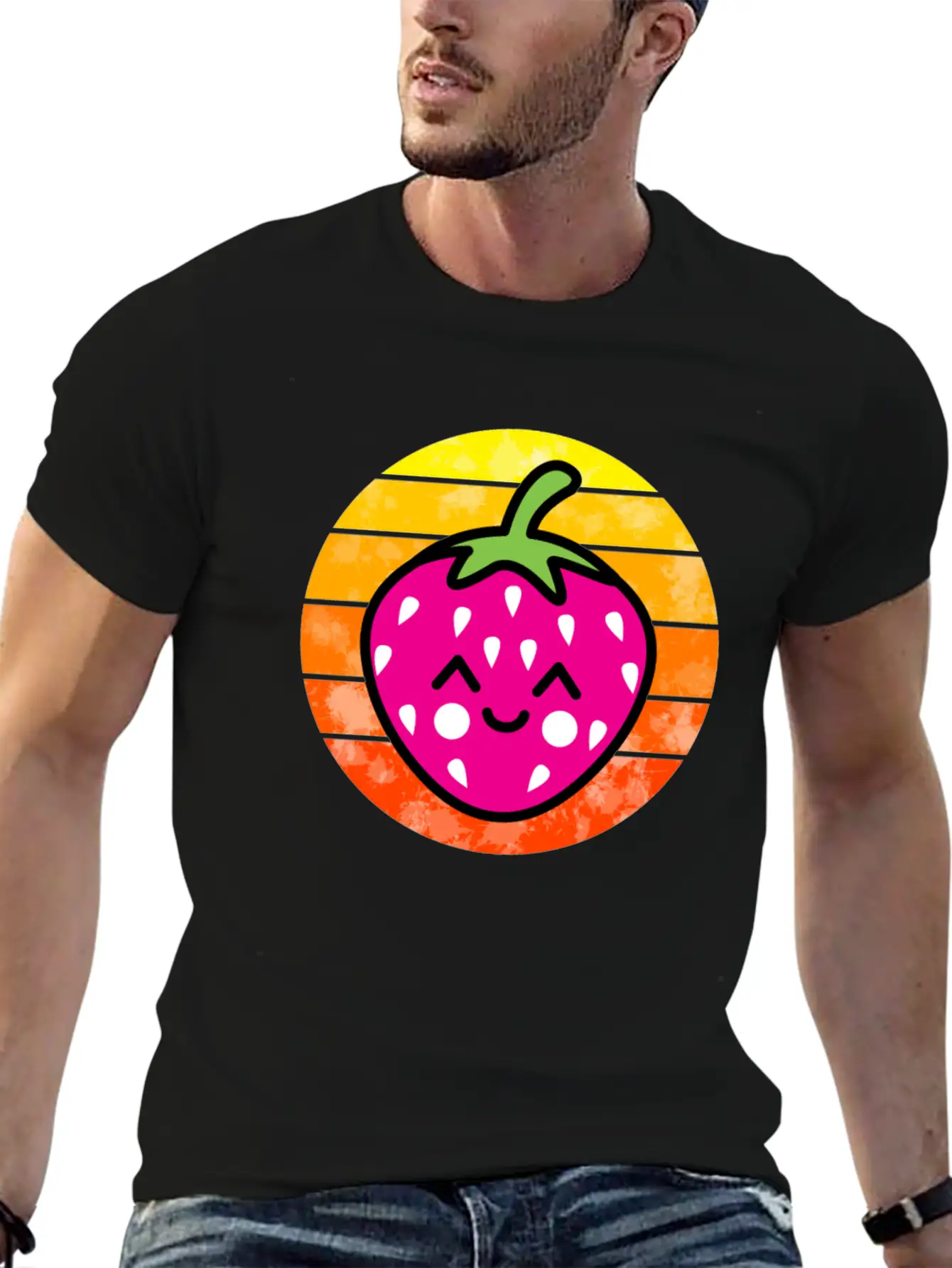 Strawberry Sunset Unisex Short Sleeve Soft Cotton T-Shirt – Casual Everyday Wear
