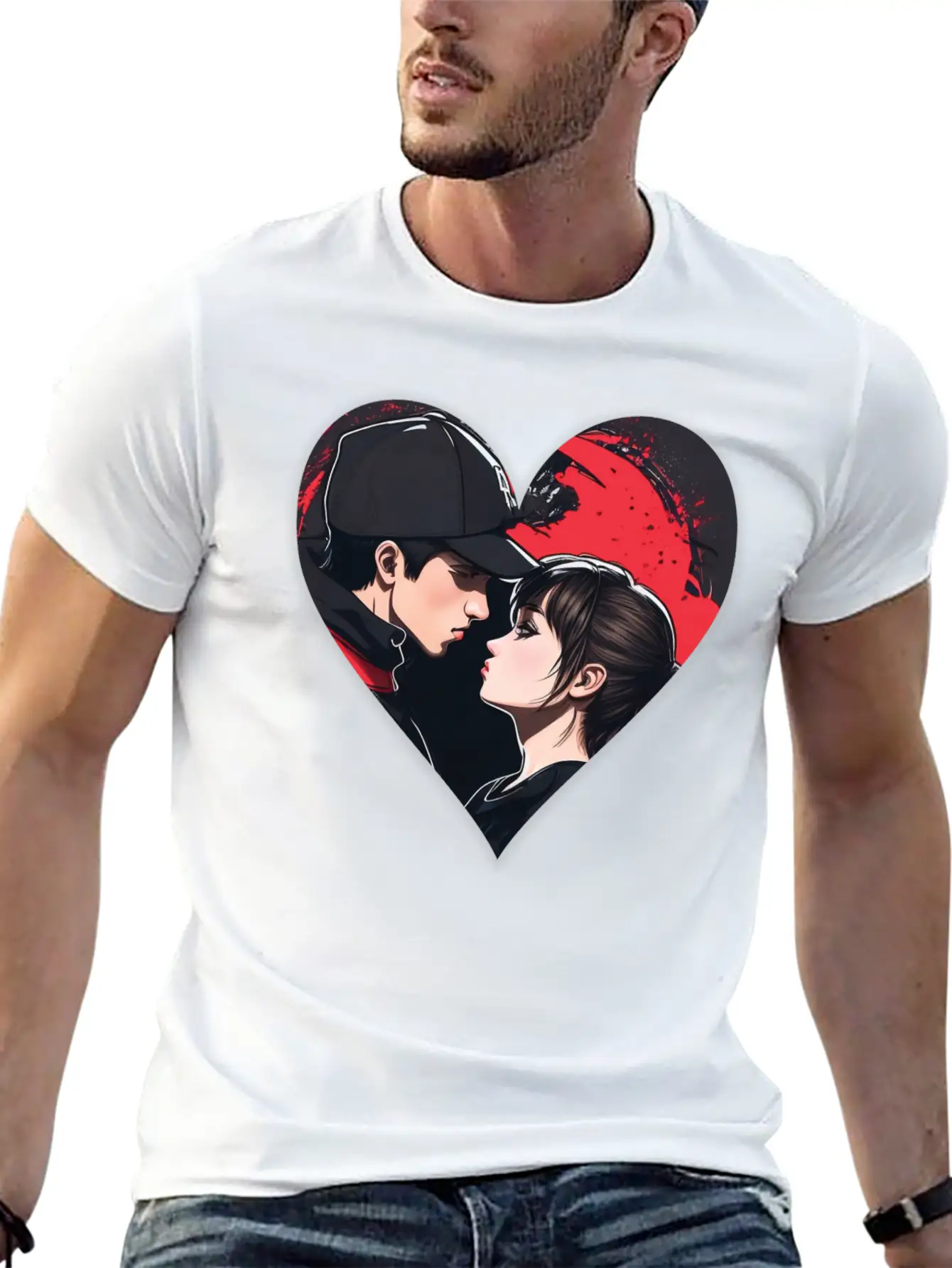 Street Art: Couple In Love In The Shape Of A Heart Essential Unisex Summer Tee – Soft Cotton Casual Fit