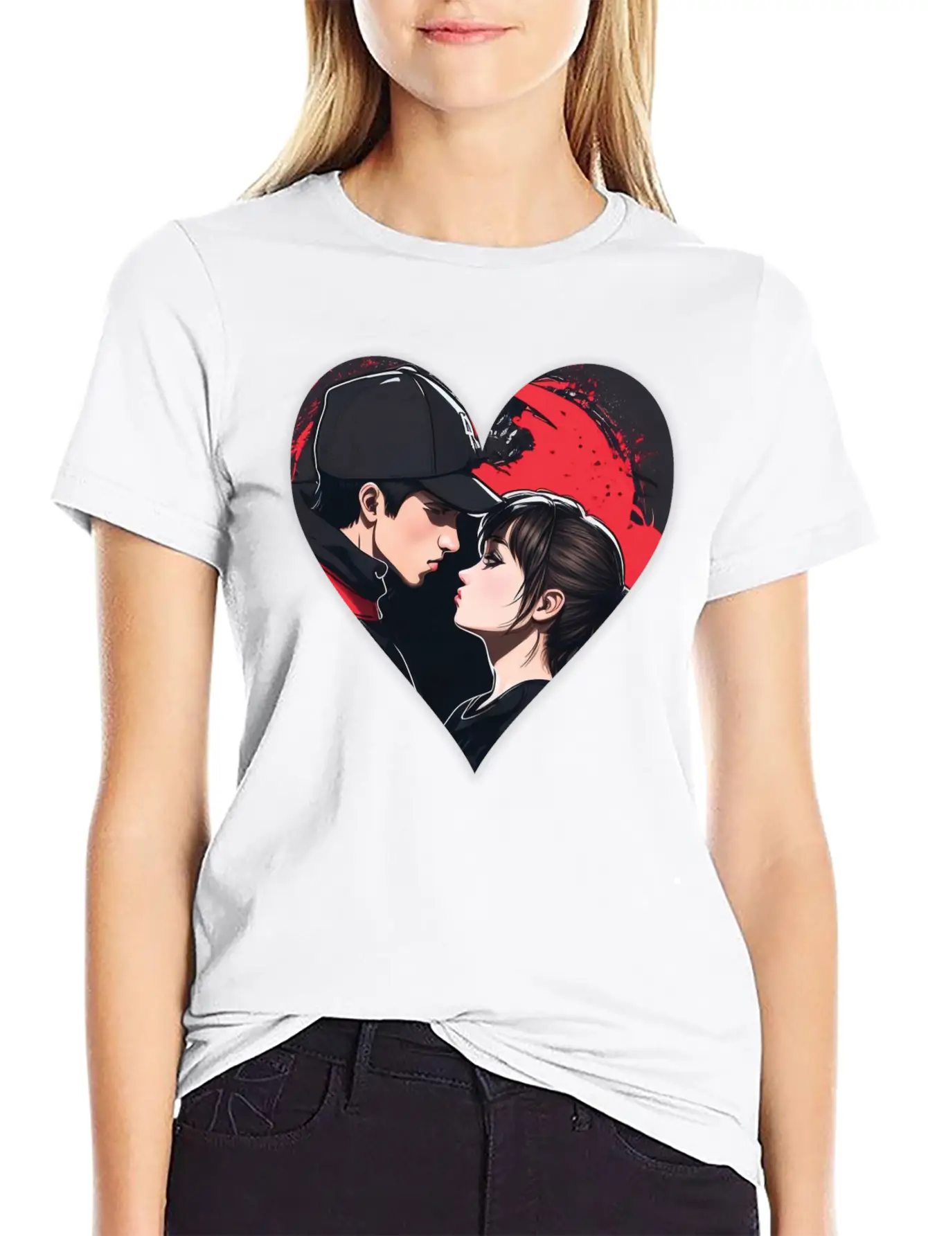 Street Art: Couple In Love In The Shape Of A Heart Essential Unisex Summer Tee – Soft Cotton Casual Fit