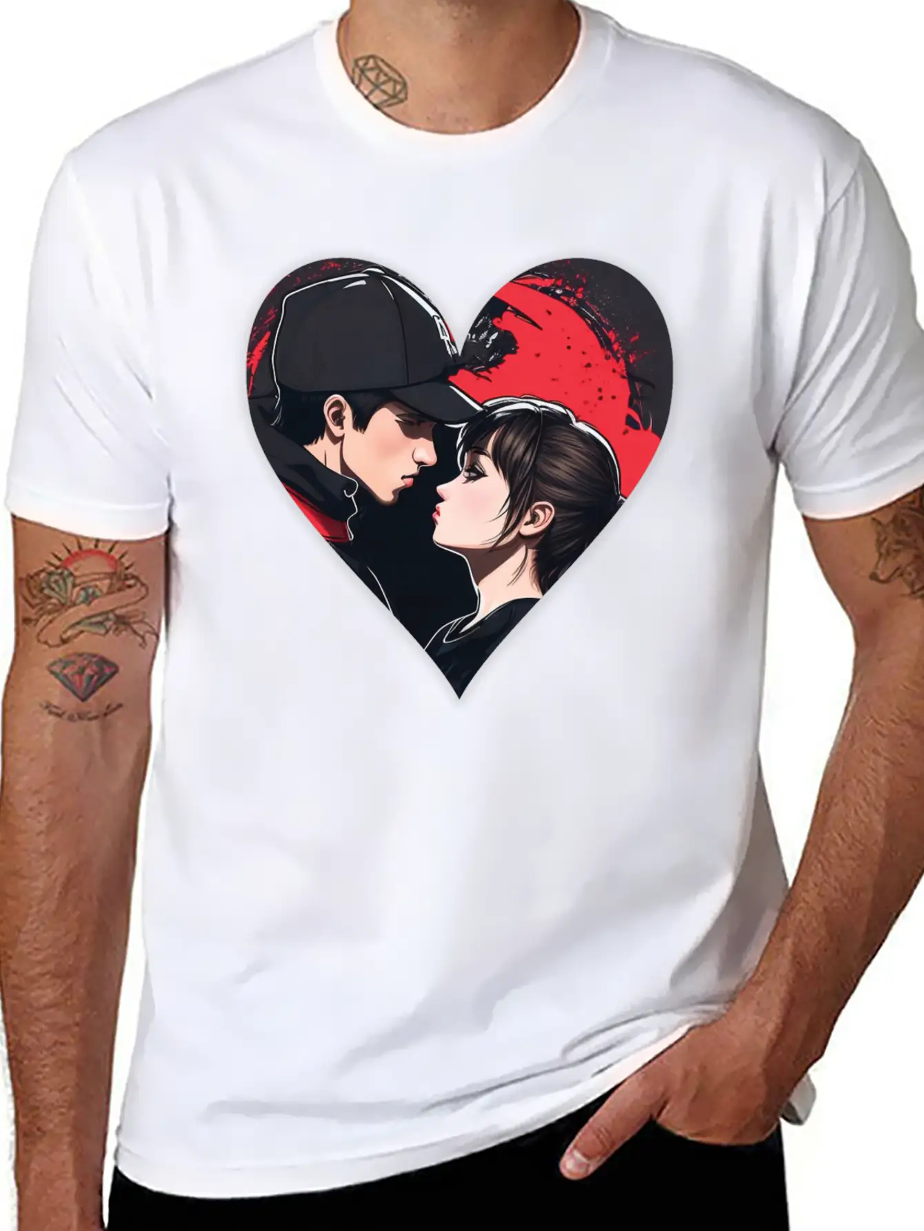 Street Art: Couple In Love In The Shape Of A Heart Essential Unisex Summer Tee – Soft Cotton Casual Fit