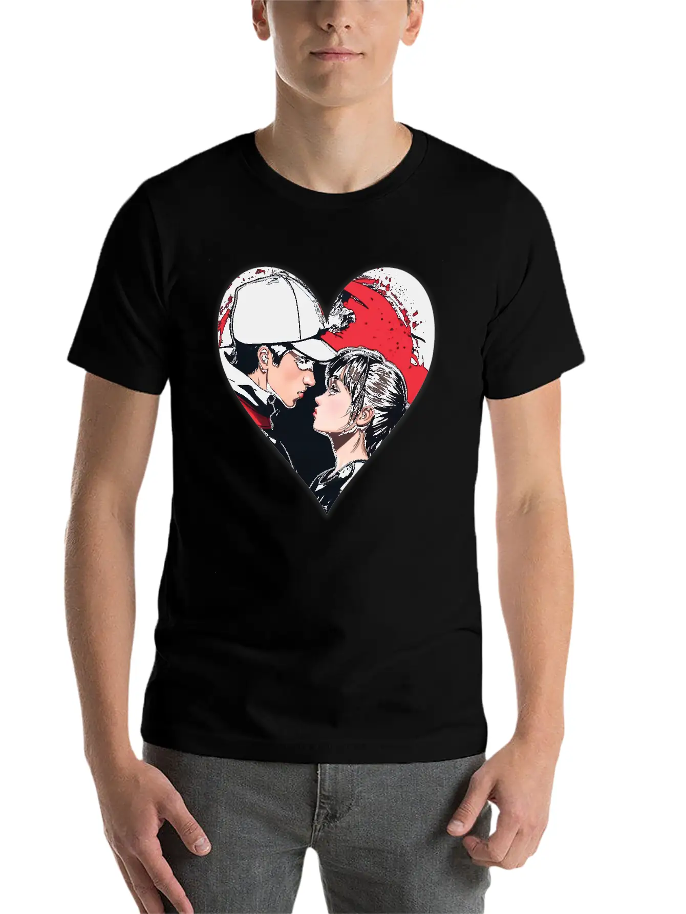 Street Art: Couple In Love In The Shape Of A Heart Essential Unisex Summer Tee – Soft Cotton Casual Fit
