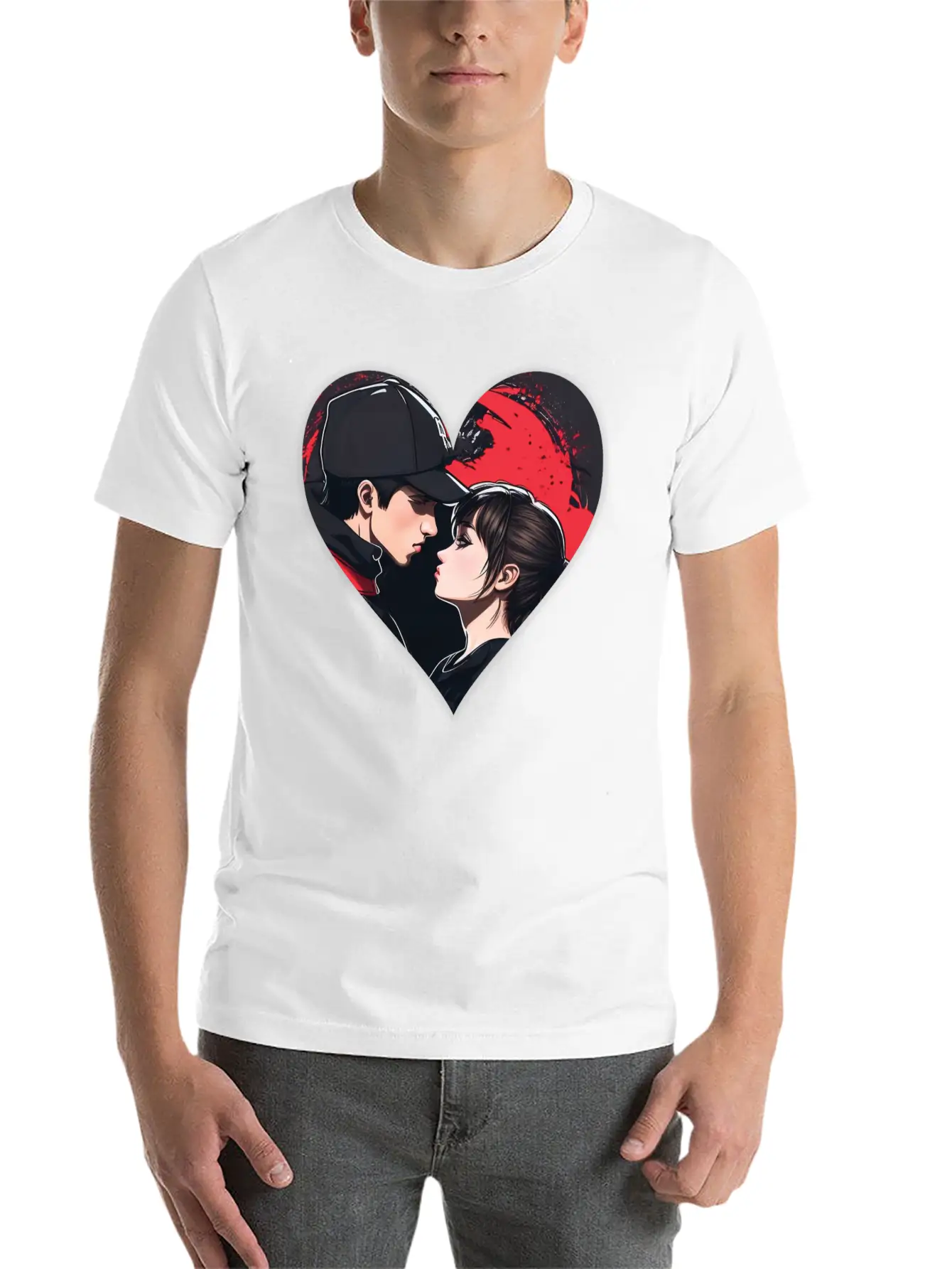 Street Art: Couple In Love In The Shape Of A Heart Essential Unisex Summer Tee – Soft Cotton Casual Fit
