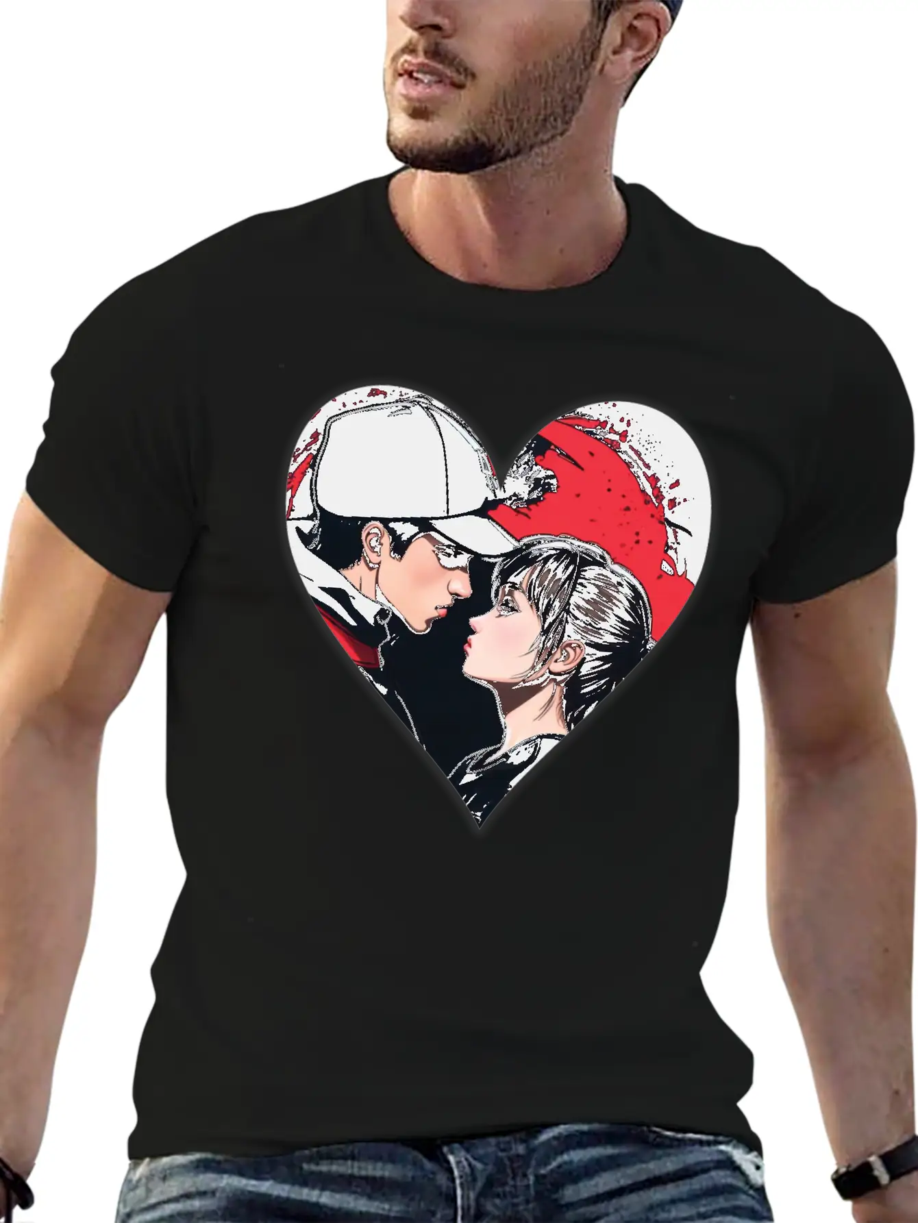Street Art: Couple In Love In The Shape Of A Heart Essential Unisex Summer Tee – Soft Cotton Casual Fit