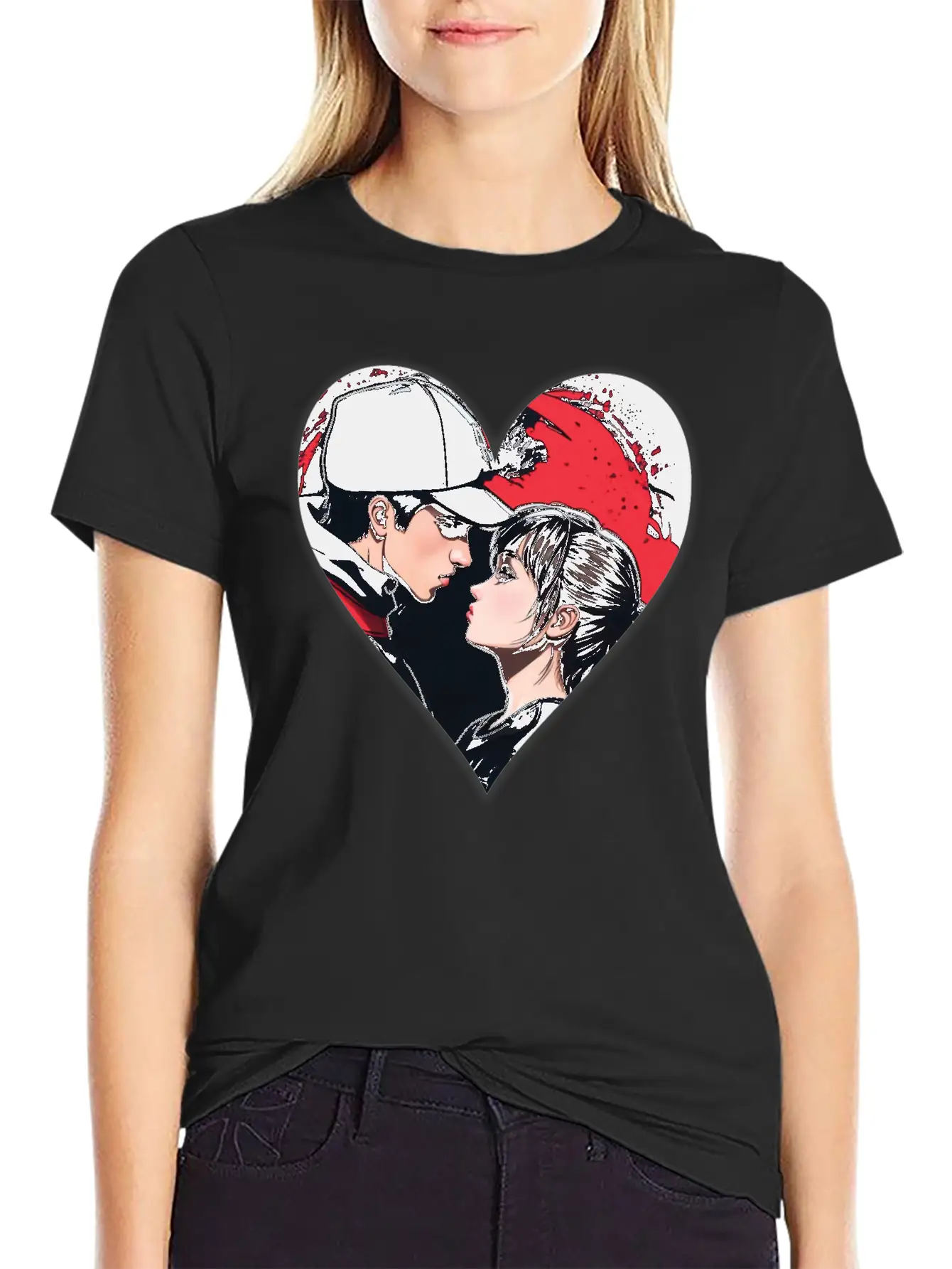 Street Art: Couple In Love In The Shape Of A Heart Essential Unisex Summer Tee – Soft Cotton Casual Fit