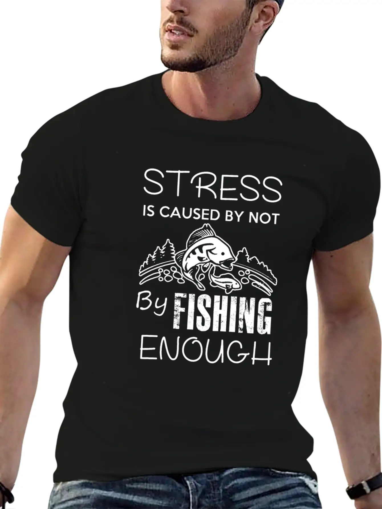 Stress Fishing Enough Unisex Short Sleeve Soft Cotton T-Shirt – Casual Everyday Wear