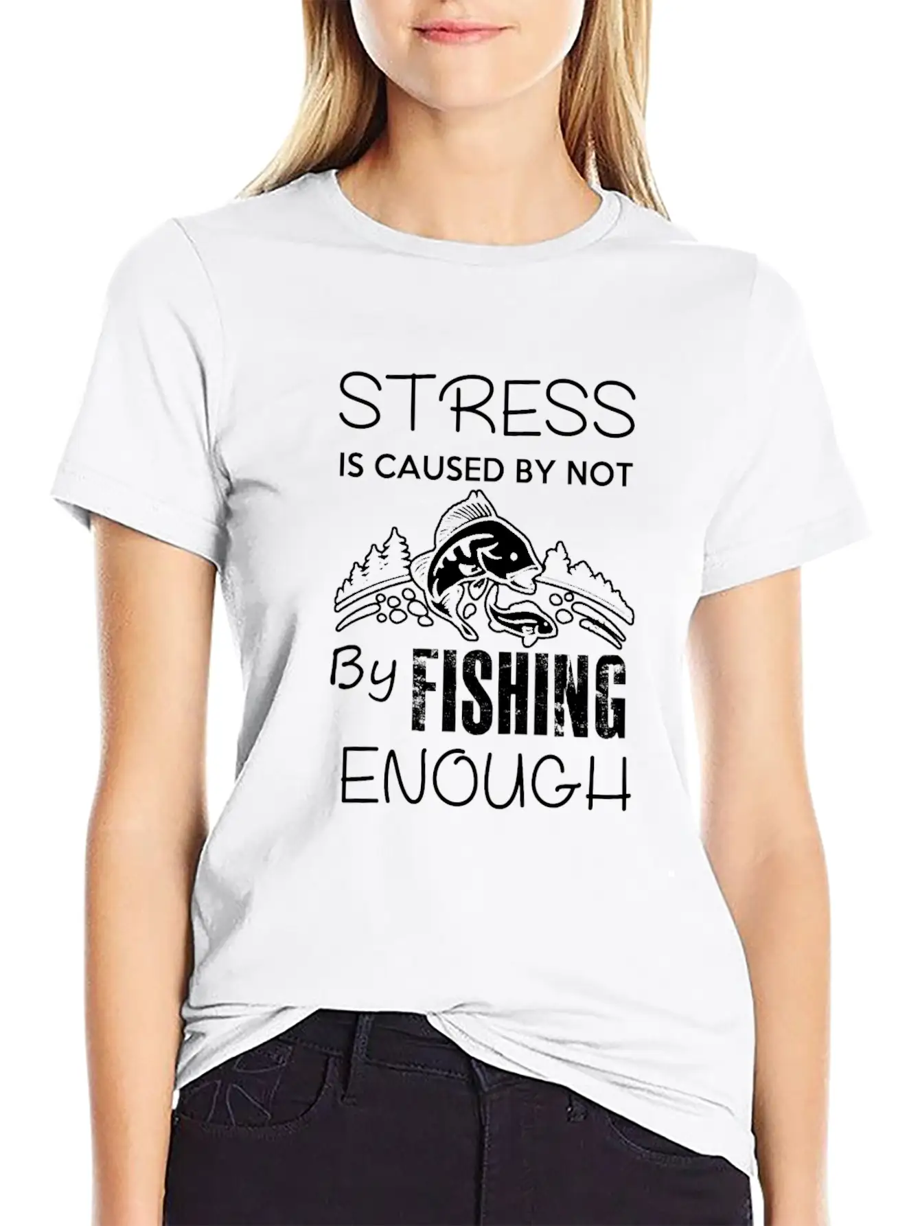 Stress Fishing Enough Unisex Short Sleeve Soft Cotton T-Shirt – Casual Everyday Wear