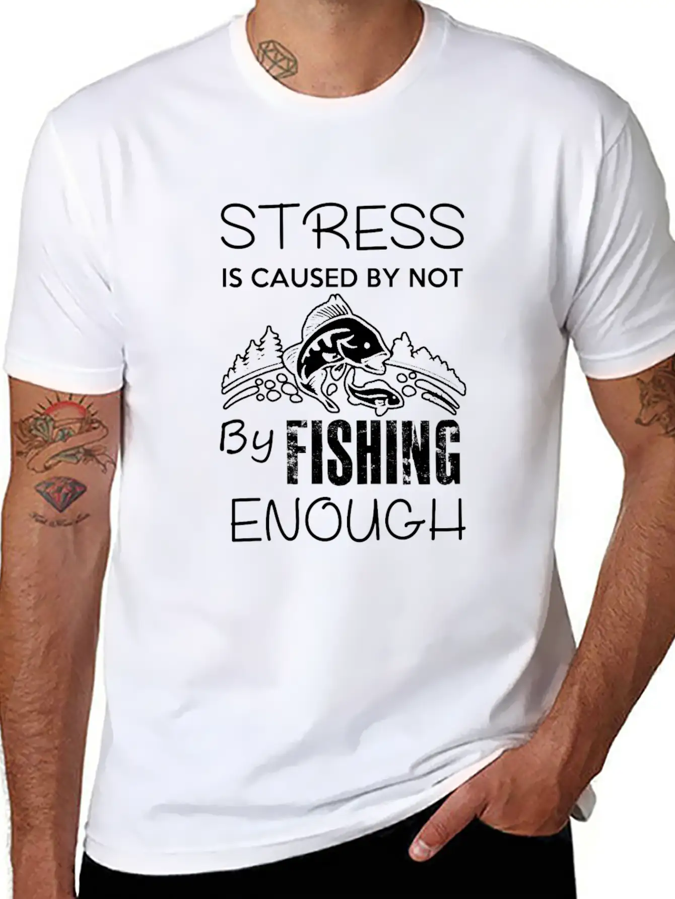 Stress Fishing Enough Unisex Short Sleeve Soft Cotton T-Shirt – Casual Everyday Wear