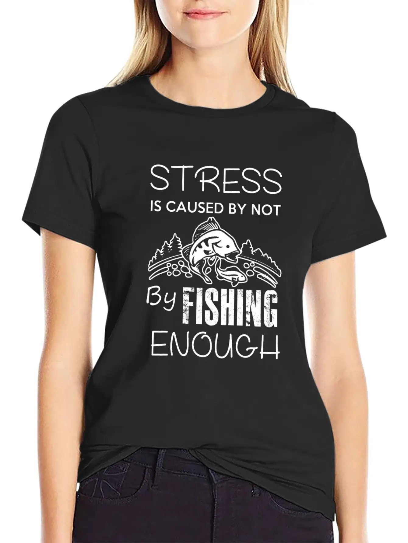 Stress Fishing Enough Unisex Short Sleeve Soft Cotton T-Shirt – Casual Everyday Wear