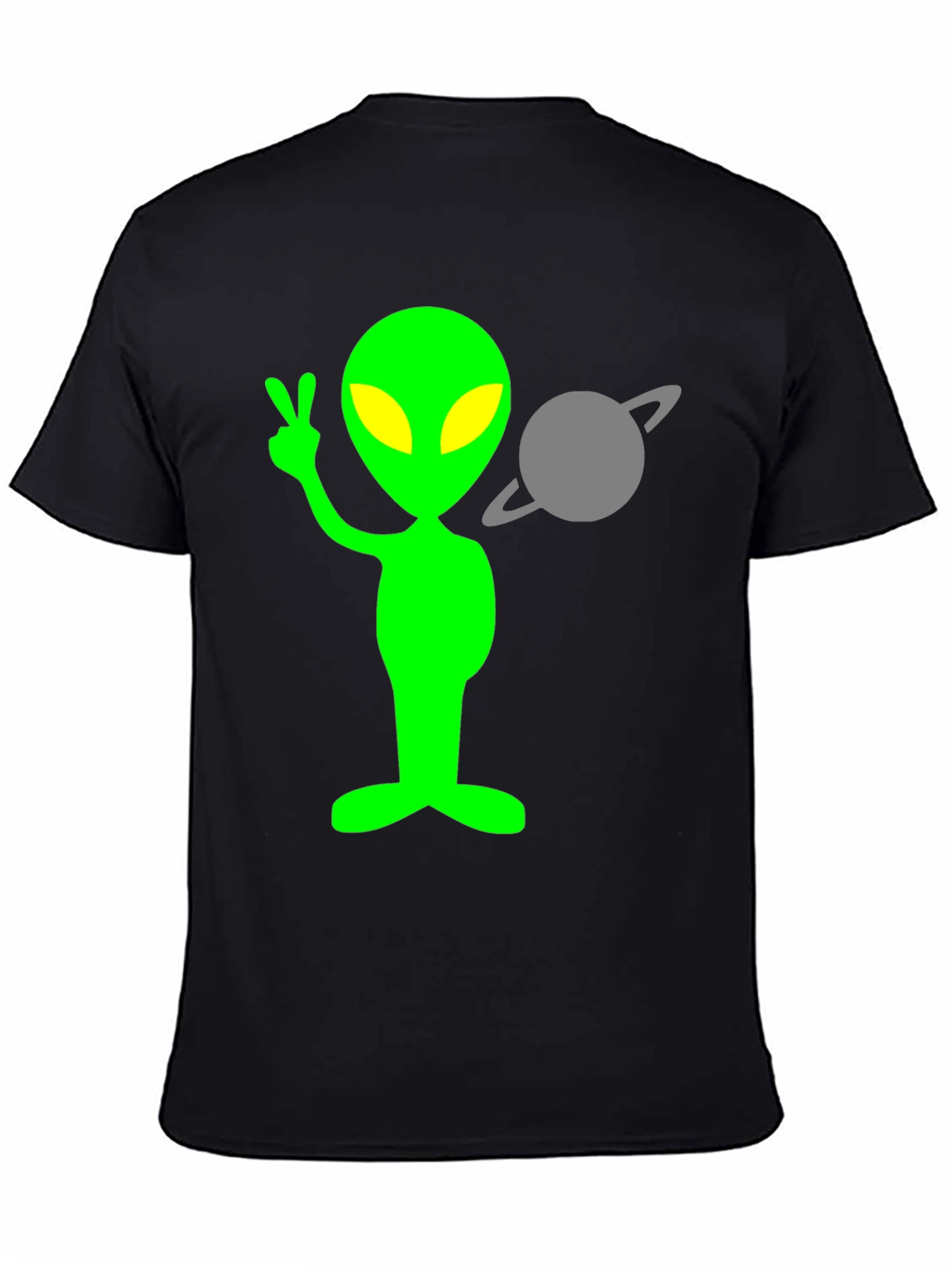 Alien Peace Sign T-Shirt - Black Cotton