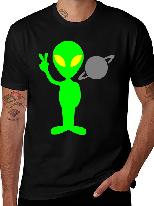 Alien Peace Sign T-Shirt - Black Cotton