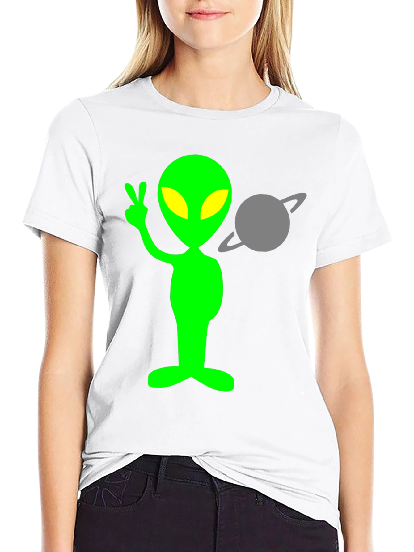 Alien Peace Sign T-Shirt - Black Cotton