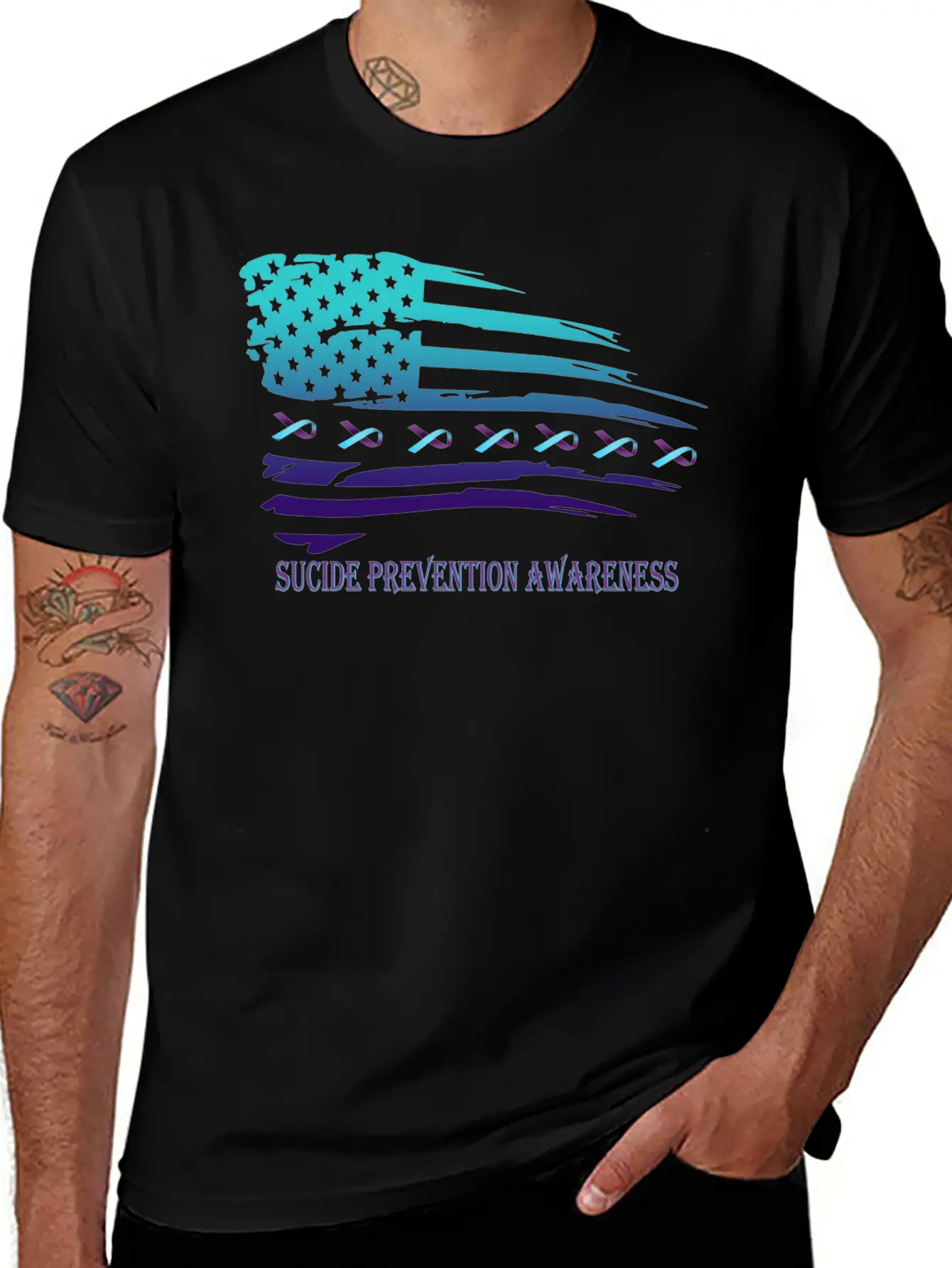 Suicide Prevention Awareness USA Flag Unisex Short Sleeve Soft Cotton T-Shirt – Casual Everyday Wear