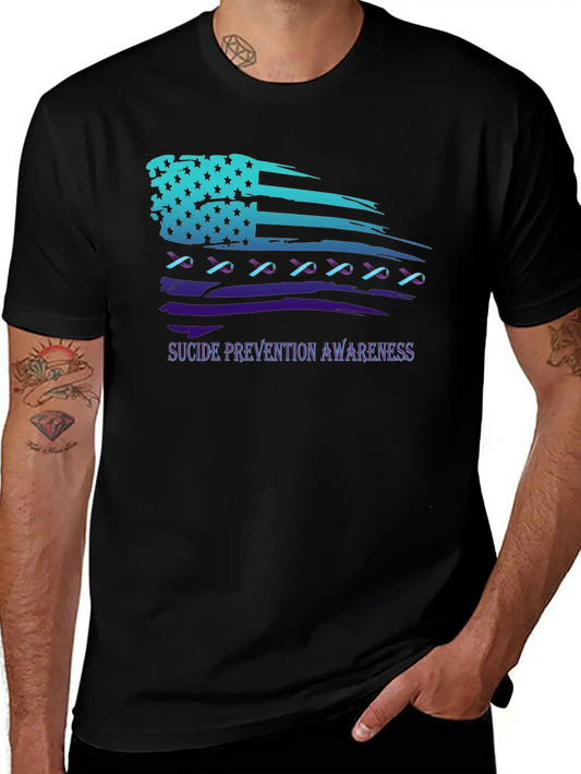 Suicide Prevention Awareness USA Flag Unisex Short Sleeve Soft Cotton T-Shirt – Casual Everyday Wear