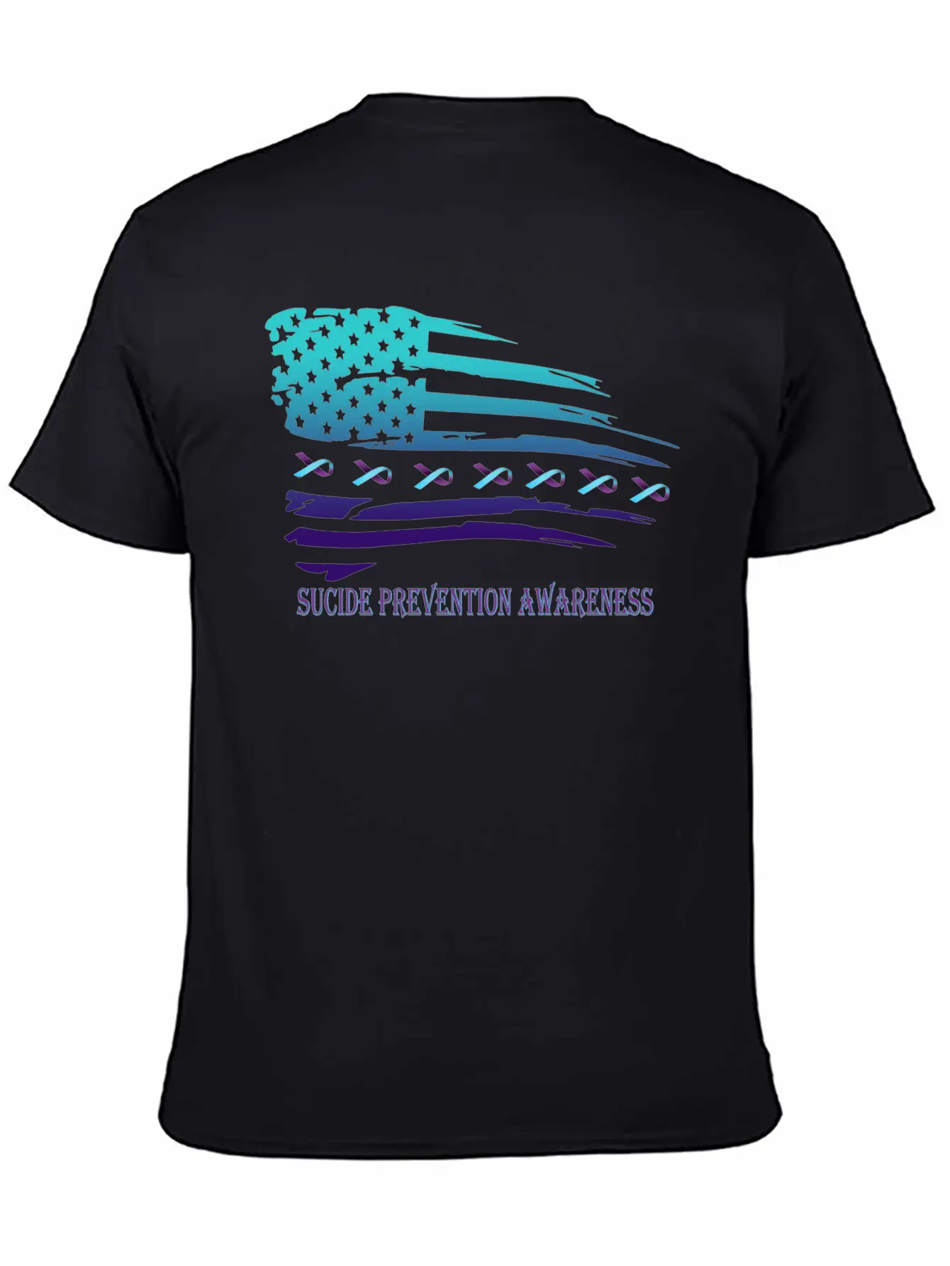 Suicide Prevention Awareness USA Flag Unisex Short Sleeve Soft Cotton T-Shirt – Casual Everyday Wear