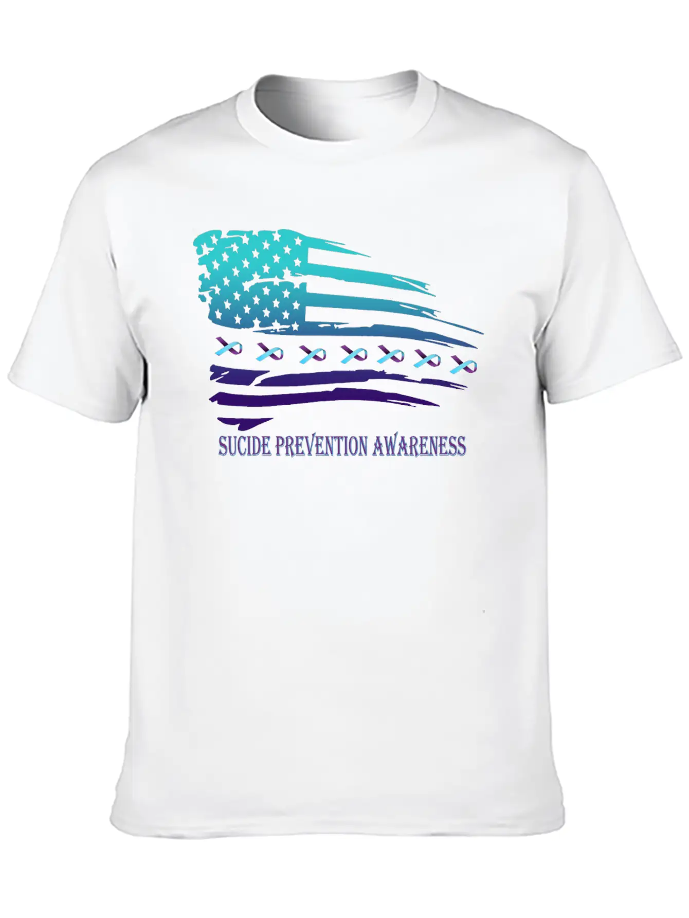 Suicide Prevention Awareness USA Flag Unisex Short Sleeve Soft Cotton T-Shirt – Casual Everyday Wear