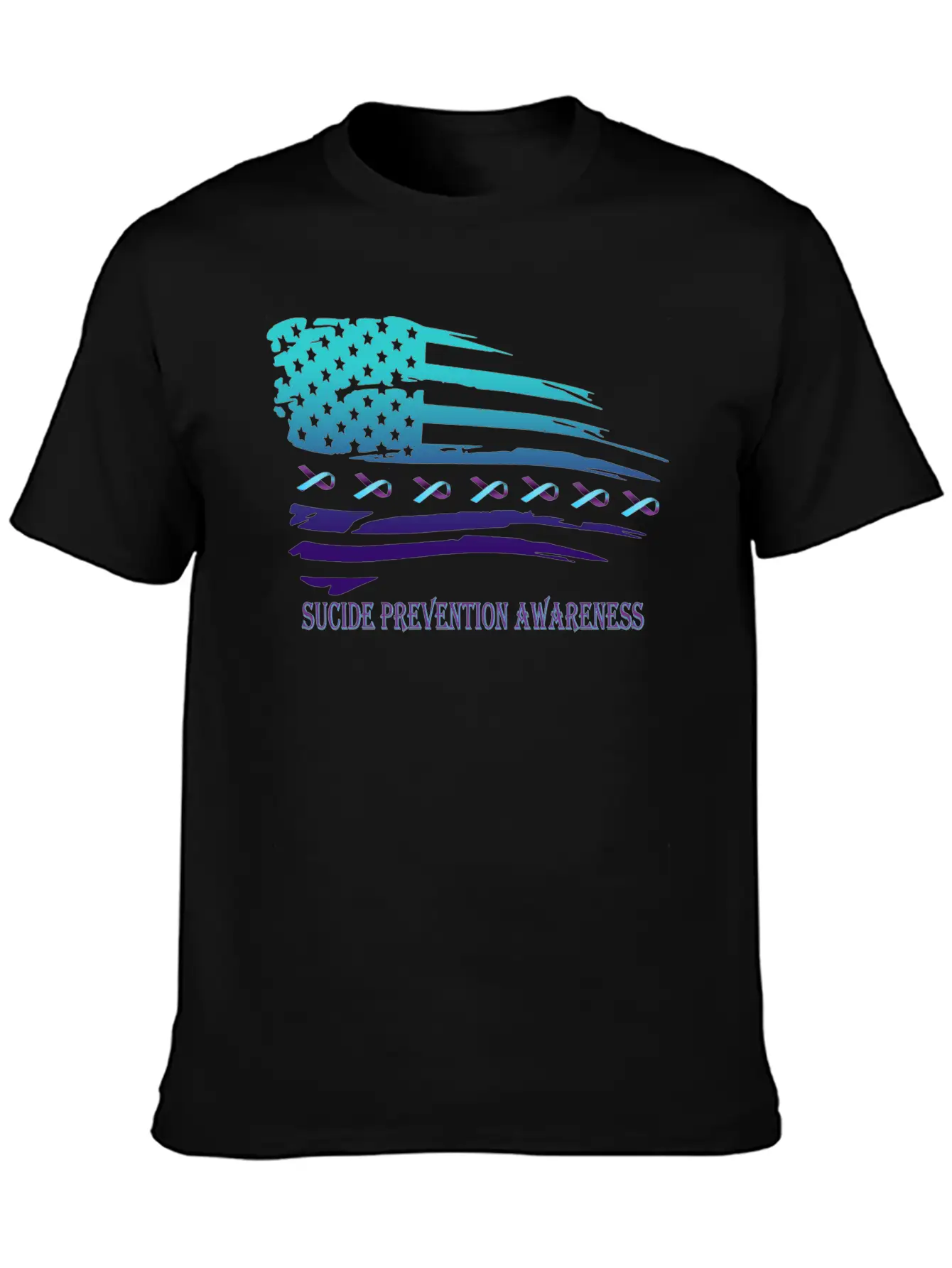 Suicide Prevention Awareness USA Flag Unisex Short Sleeve Soft Cotton T-Shirt – Casual Everyday Wear