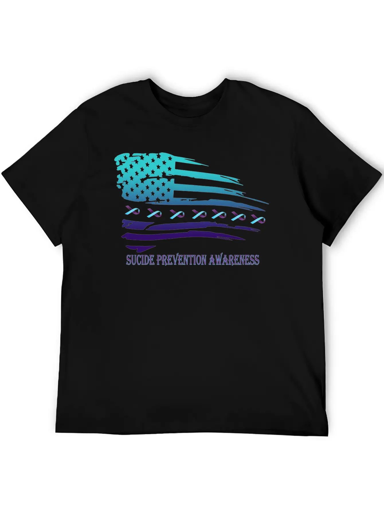 Suicide Prevention Awareness USA Flag Unisex Short Sleeve Soft Cotton T-Shirt – Casual Everyday Wear