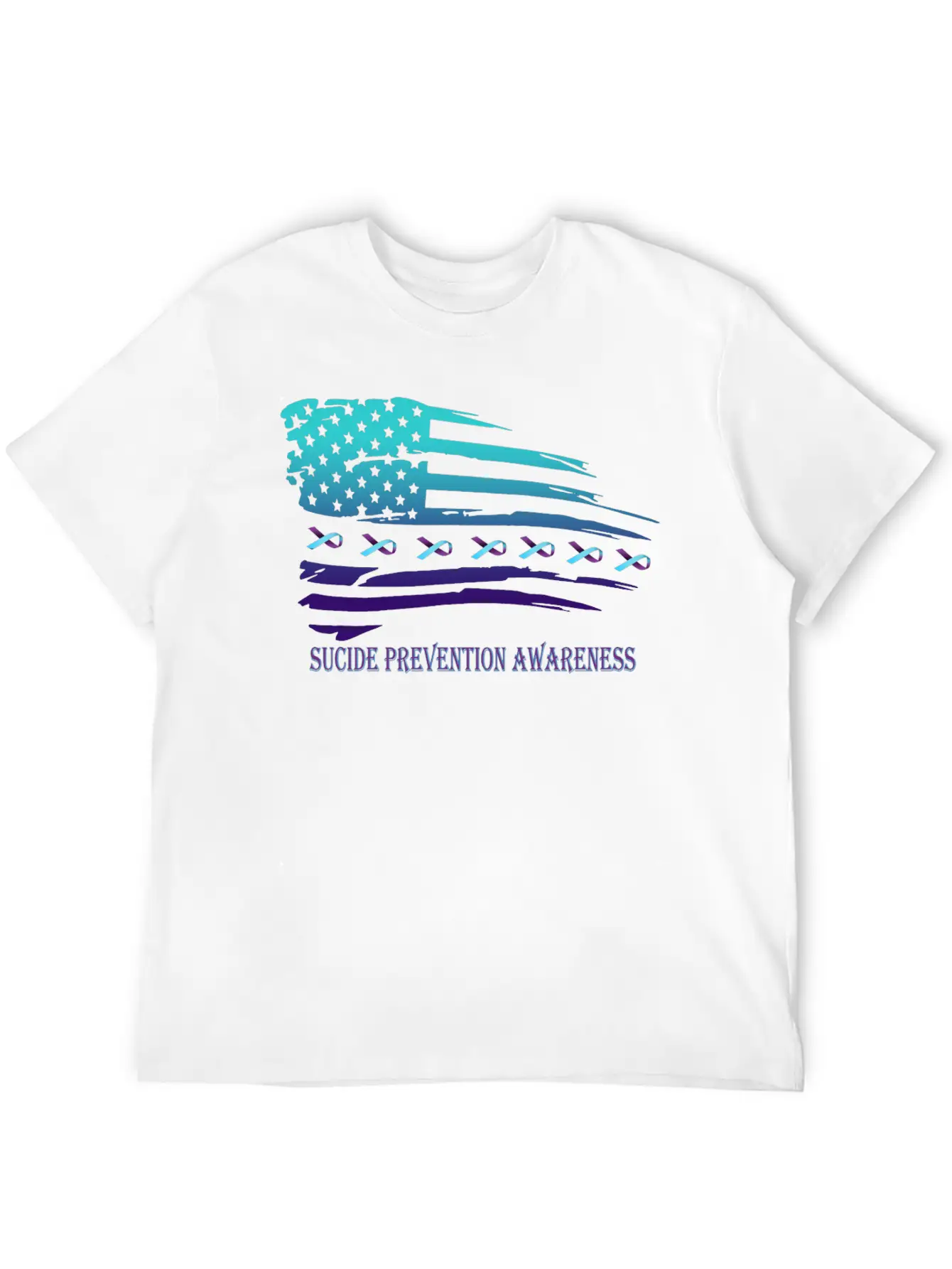 Suicide Prevention Awareness USA Flag Unisex Short Sleeve Soft Cotton T-Shirt – Casual Everyday Wear