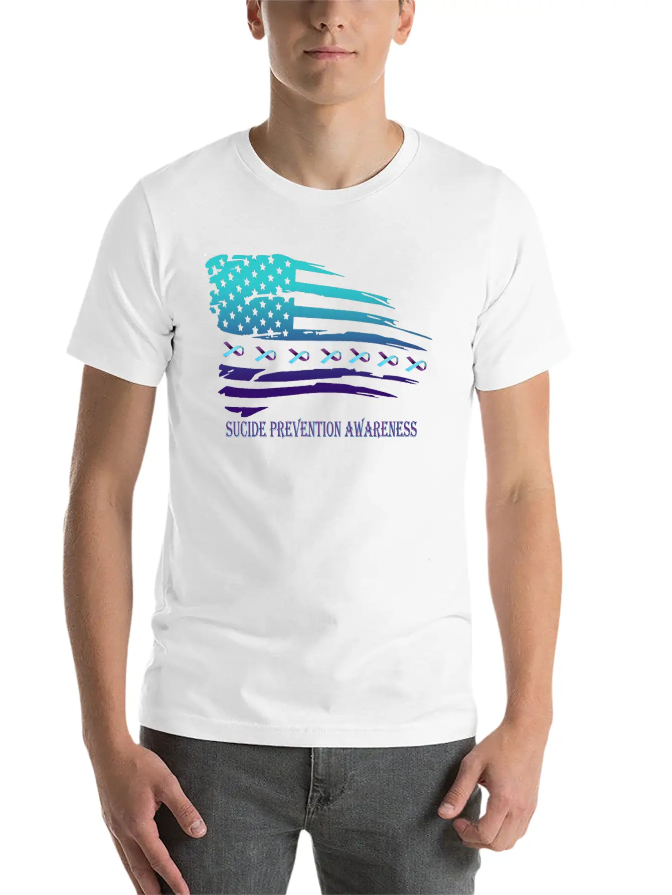 Suicide Prevention Awareness USA Flag Unisex Short Sleeve Soft Cotton T-Shirt – Casual Everyday Wear