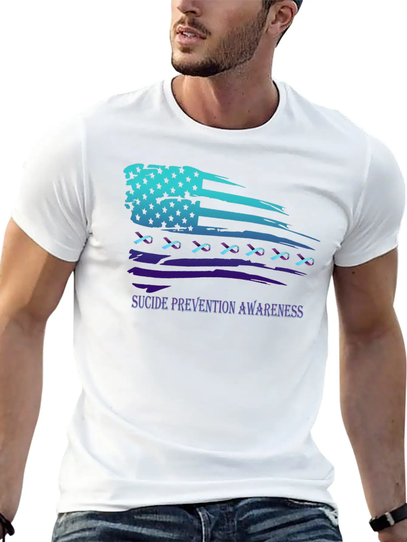 Suicide Prevention Awareness USA Flag Unisex Short Sleeve Soft Cotton T-Shirt – Casual Everyday Wear