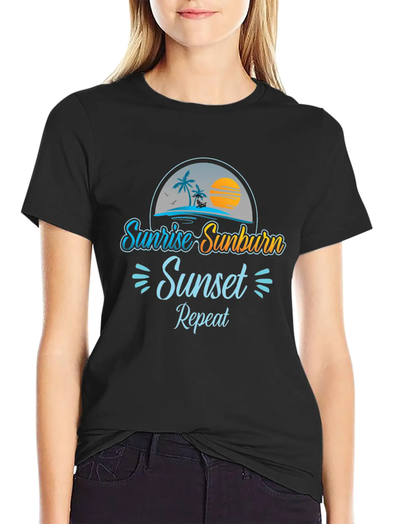 Summer, Beach & Sunrise Sunburn Sunset Repeat Stylish Everyday T-Shirt – Unisex Basic Cotton Tee