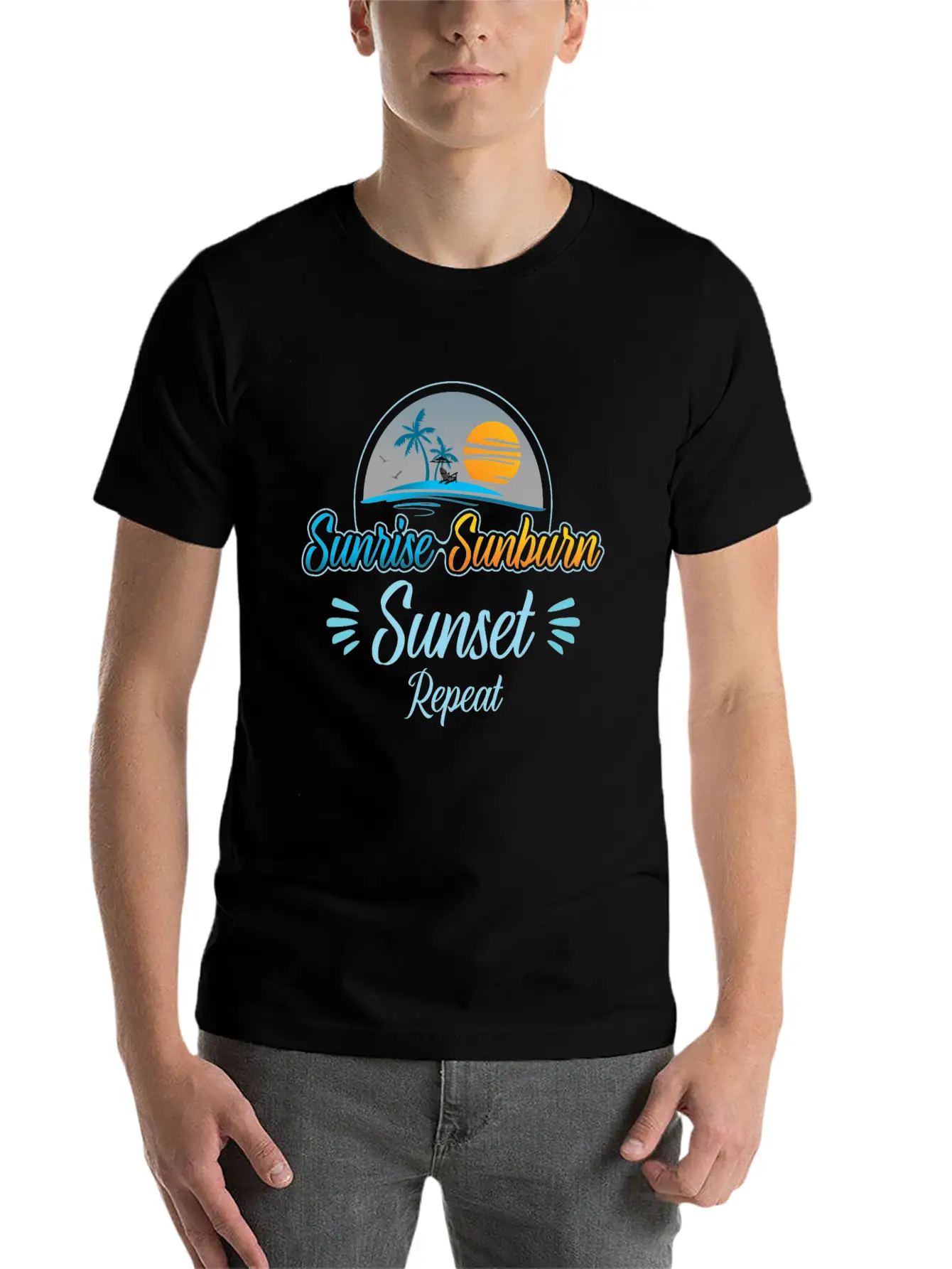 Summer, Beach & Sunrise Sunburn Sunset Repeat Stylish Everyday T-Shirt – Unisex Basic Cotton Tee