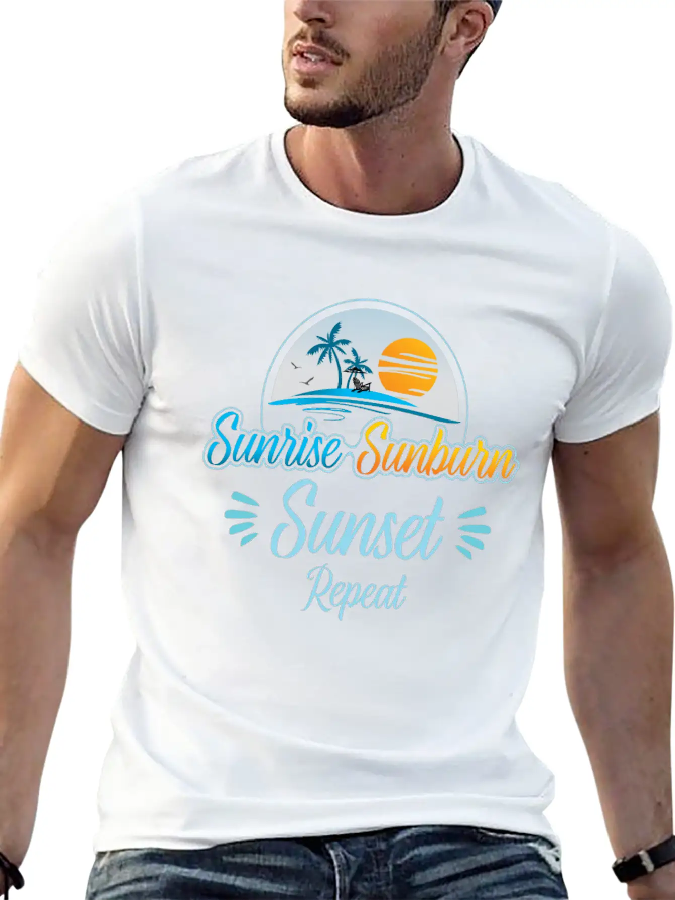 Summer, Beach & Sunrise Sunburn Sunset Repeat Stylish Everyday T-Shirt – Unisex Basic Cotton Tee