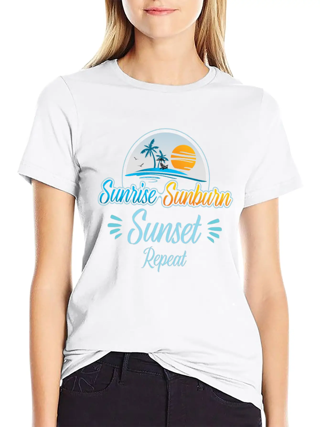 Summer, Beach & Sunrise Sunburn Sunset Repeat Stylish Everyday T-Shirt – Unisex Basic Cotton Tee