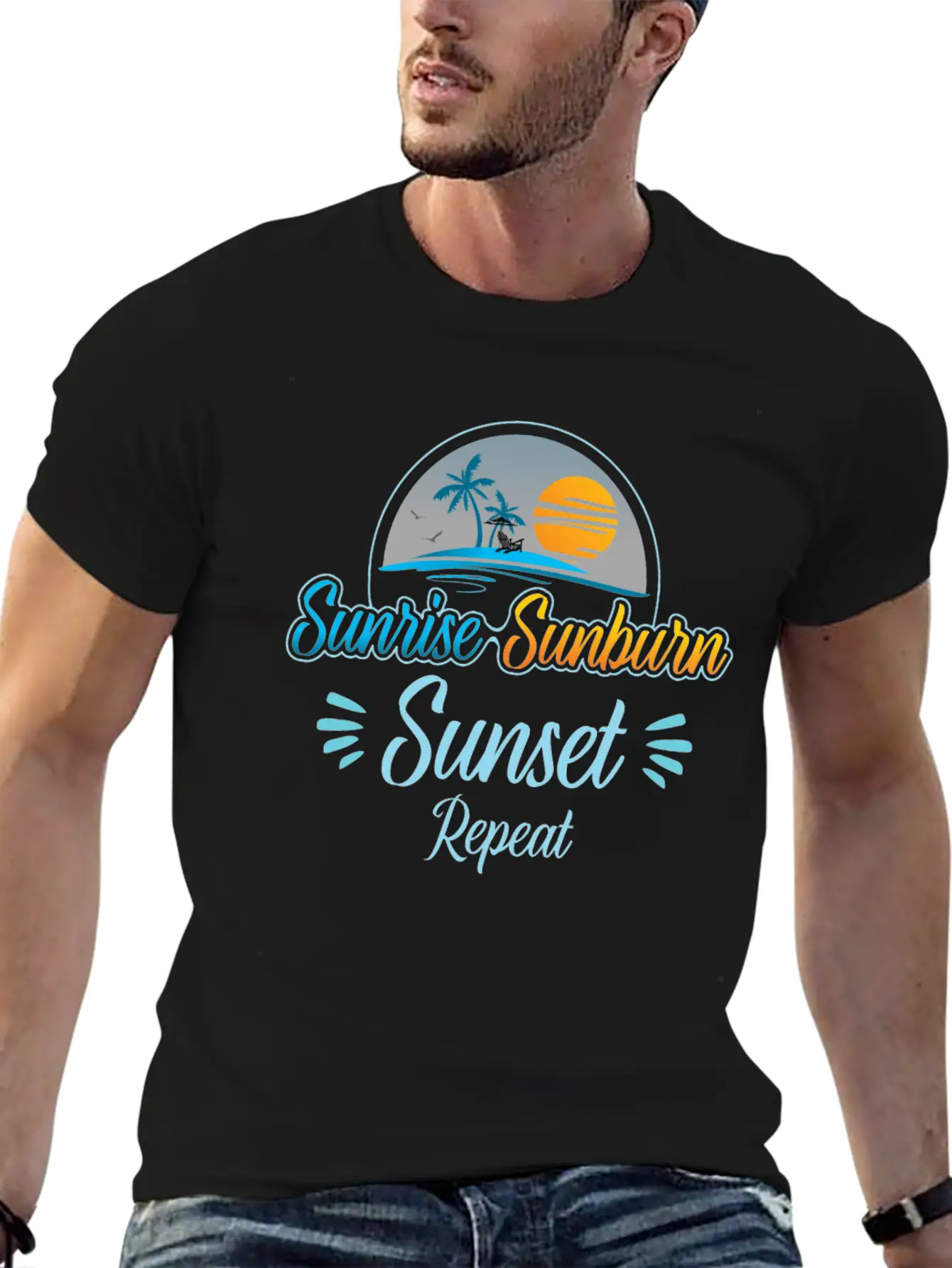 Summer, Beach & Sunrise Sunburn Sunset Repeat Stylish Everyday T-Shirt – Unisex Basic Cotton Tee