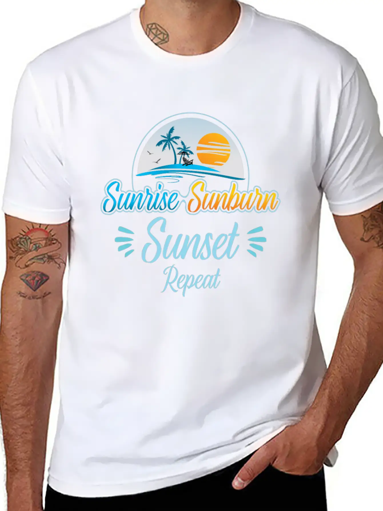 Summer, Beach & Sunrise Sunburn Sunset Repeat Stylish Everyday T-Shirt – Unisex Basic Cotton Tee