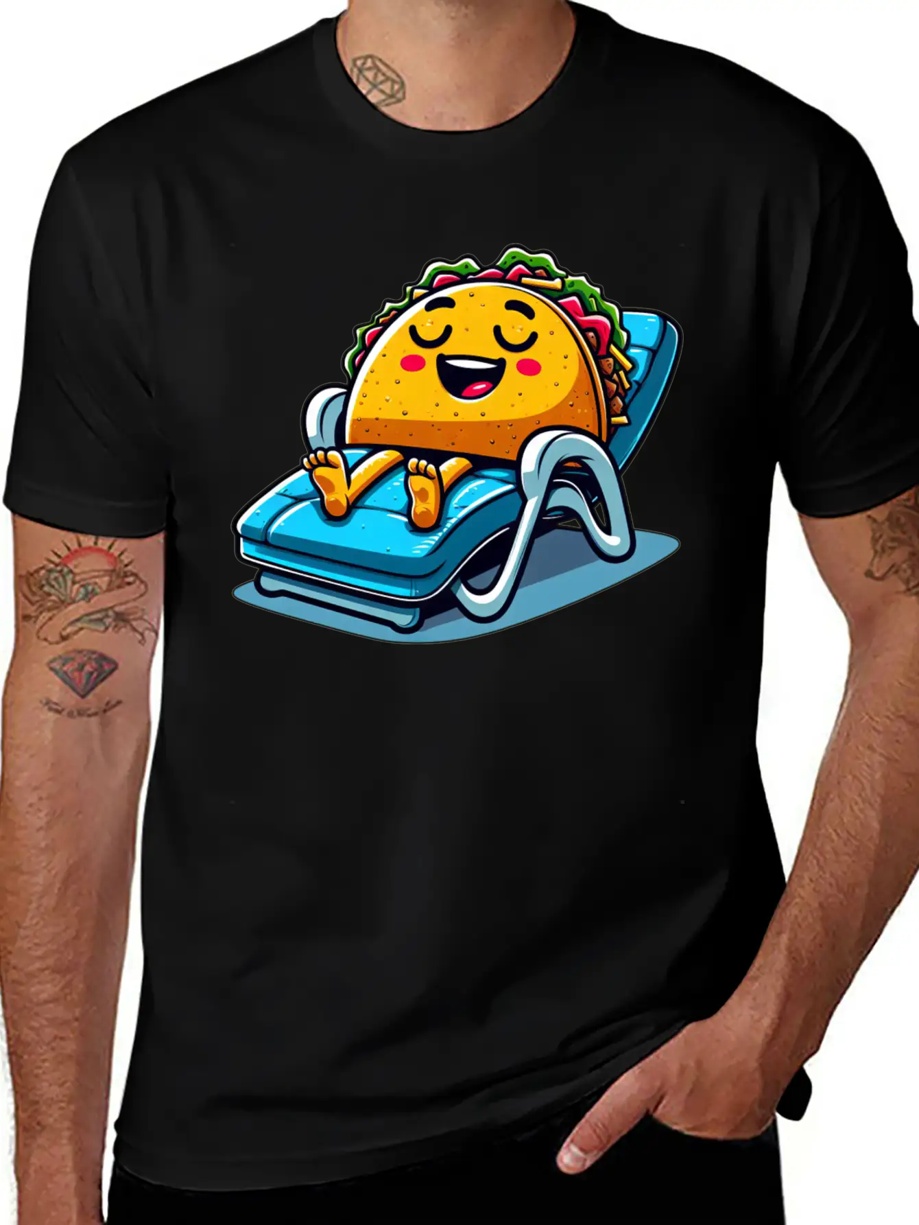Summer Taco On Beach Sun Lounger Unisex Short Sleeve Soft Cotton T-Shirt – Casual Everyday Wear