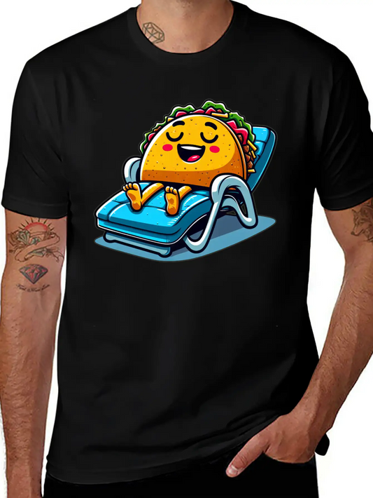 Summer Taco On Beach Sun Lounger Unisex Short Sleeve Soft Cotton T-Shirt – Casual Everyday Wear