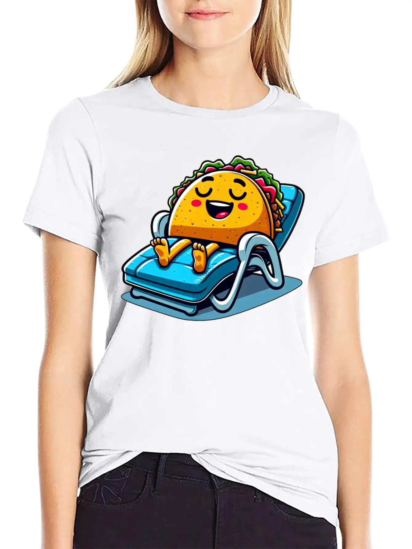 Summer Taco On Beach Sun Lounger Unisex Short Sleeve Soft Cotton T-Shirt – Casual Everyday Wear