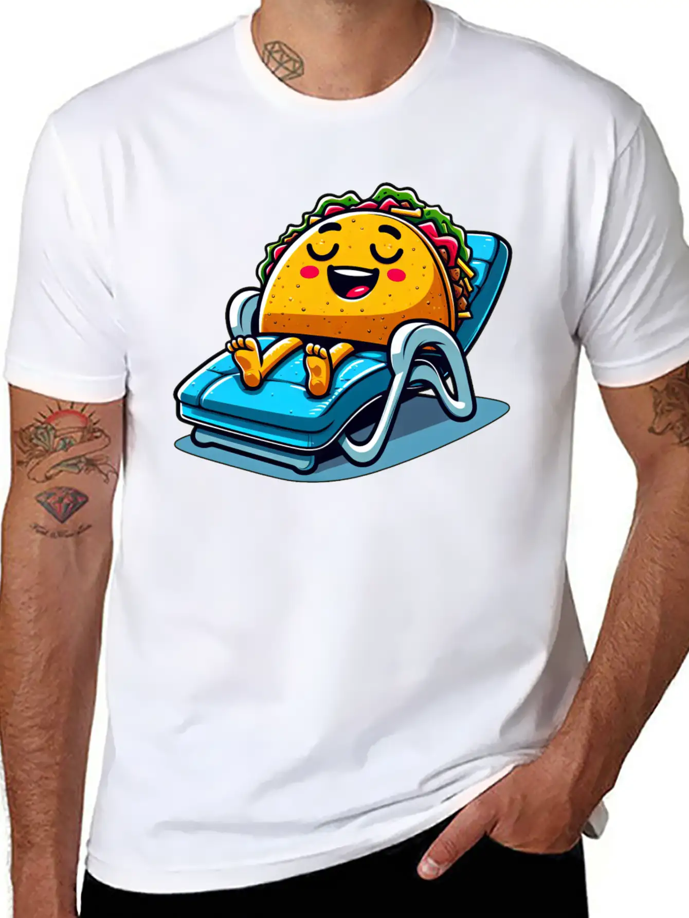 Summer Taco On Beach Sun Lounger Unisex Short Sleeve Soft Cotton T-Shirt – Casual Everyday Wear