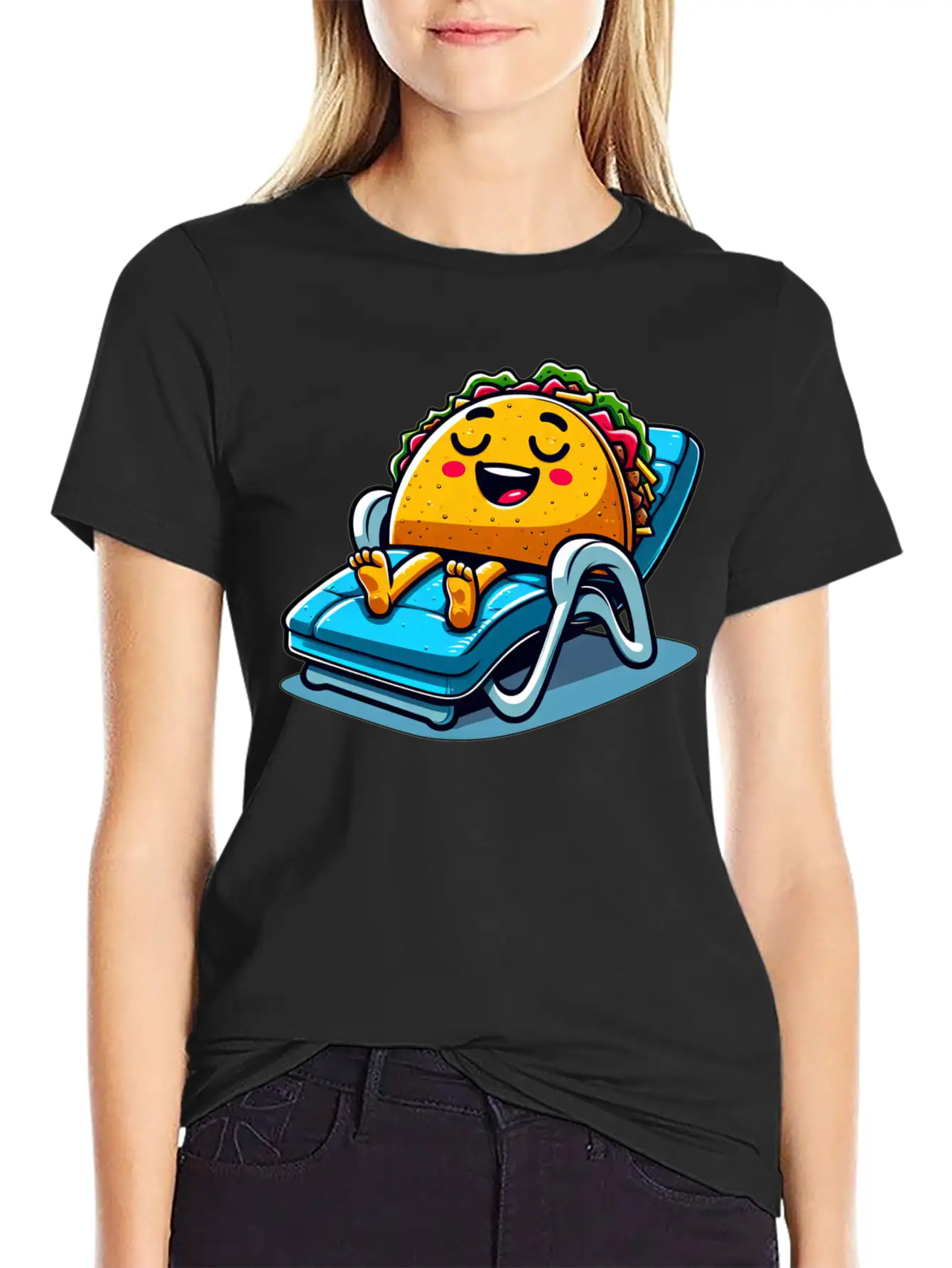 Summer Taco On Beach Sun Lounger Unisex Short Sleeve Soft Cotton T-Shirt – Casual Everyday Wear