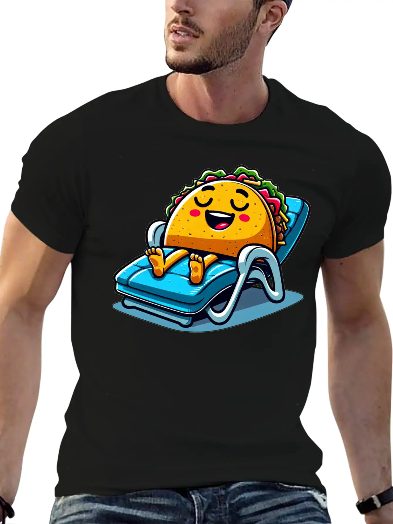 Summer Taco On Beach Sun Lounger Unisex Short Sleeve Soft Cotton T-Shirt – Casual Everyday Wear