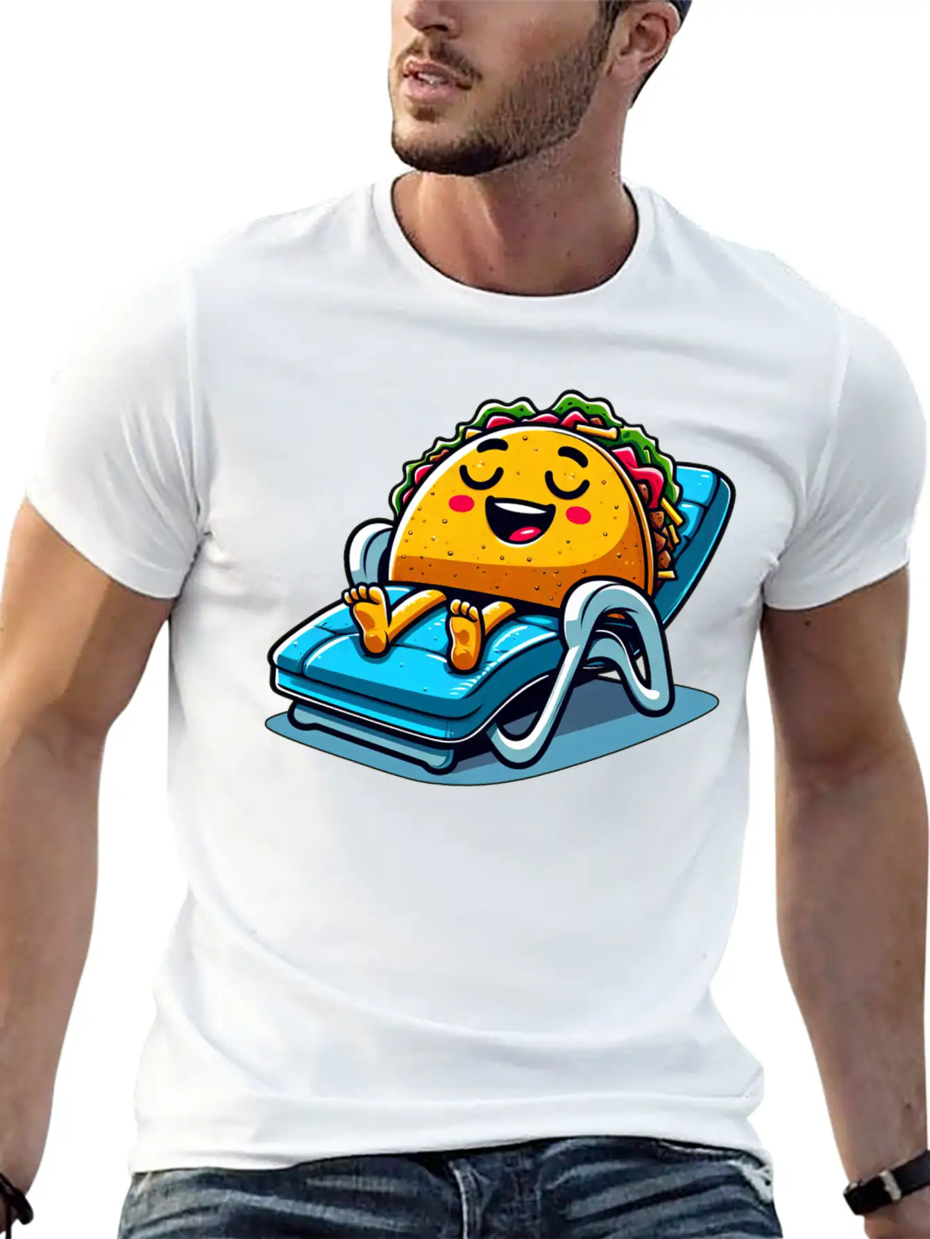 Summer Taco On Beach Sun Lounger Unisex Short Sleeve Soft Cotton T-Shirt – Casual Everyday Wear