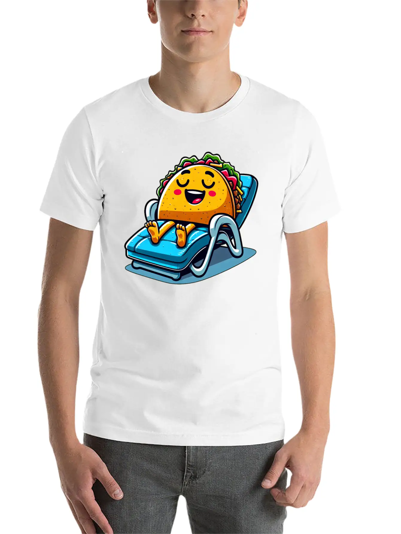 Summer Taco On Beach Sun Lounger Unisex Short Sleeve Soft Cotton T-Shirt – Casual Everyday Wear