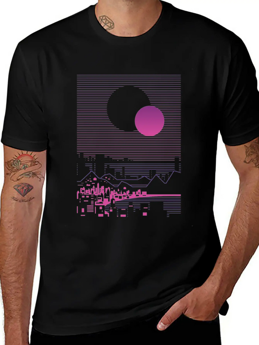 Sun And Moon Lineal Landscape Timeless Short Sleeve Tee – Comfy And Minimalist Design