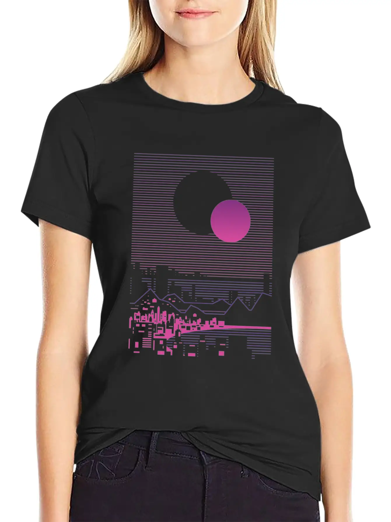 Sun And Moon Lineal Landscape Timeless Short Sleeve Tee – Comfy And Minimalist Design