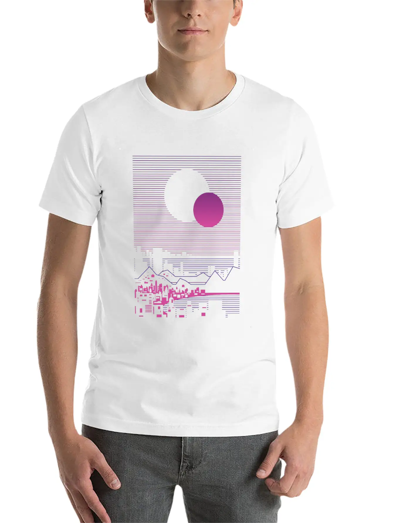 Sun And Moon Lineal Landscape Timeless Short Sleeve Tee – Comfy And Minimalist Design